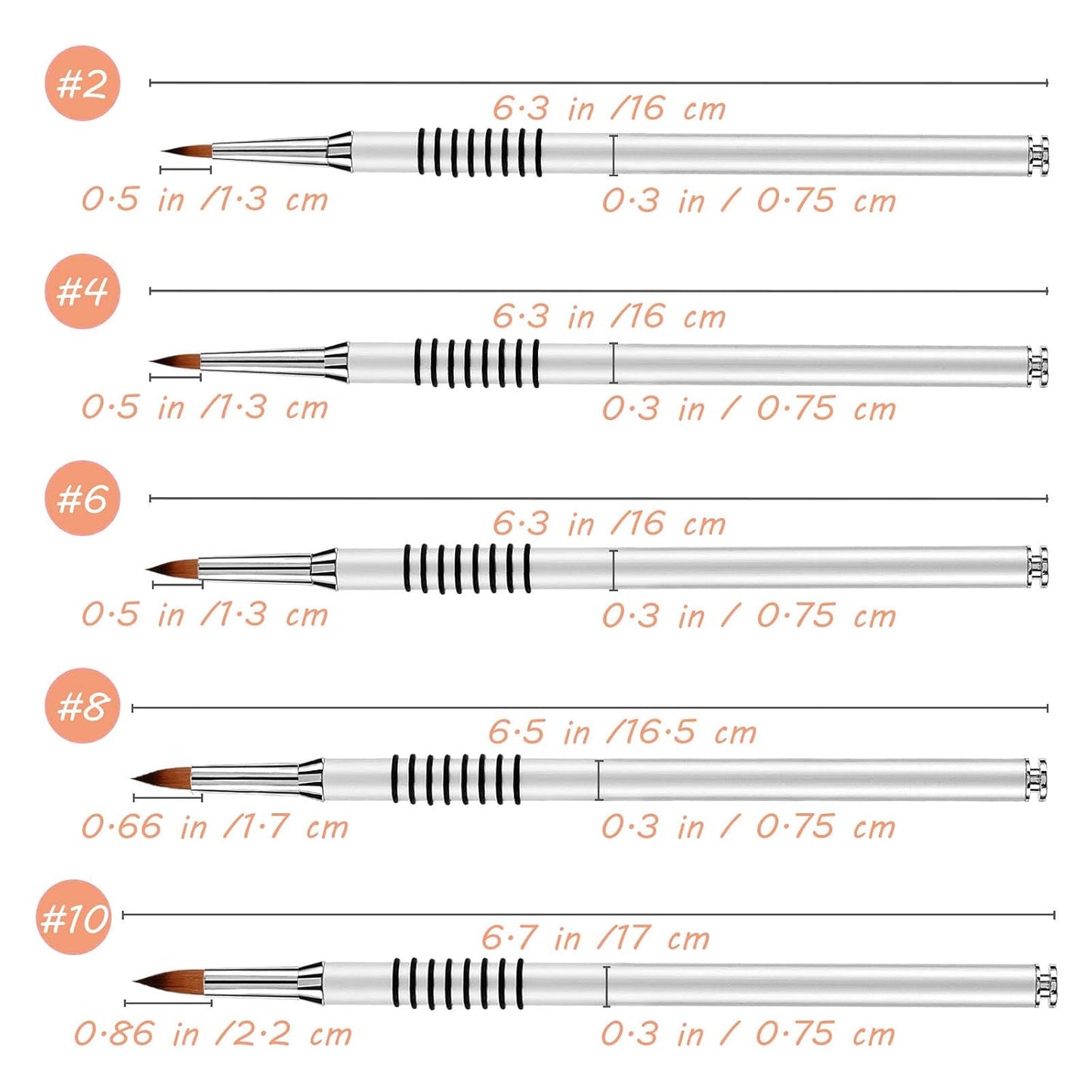 3D Nail Art Brush for Acrylic Powder, Kolinsky Acrylic Nail Brush, Silver Metal with Non-Slip Handle (Size # 2)