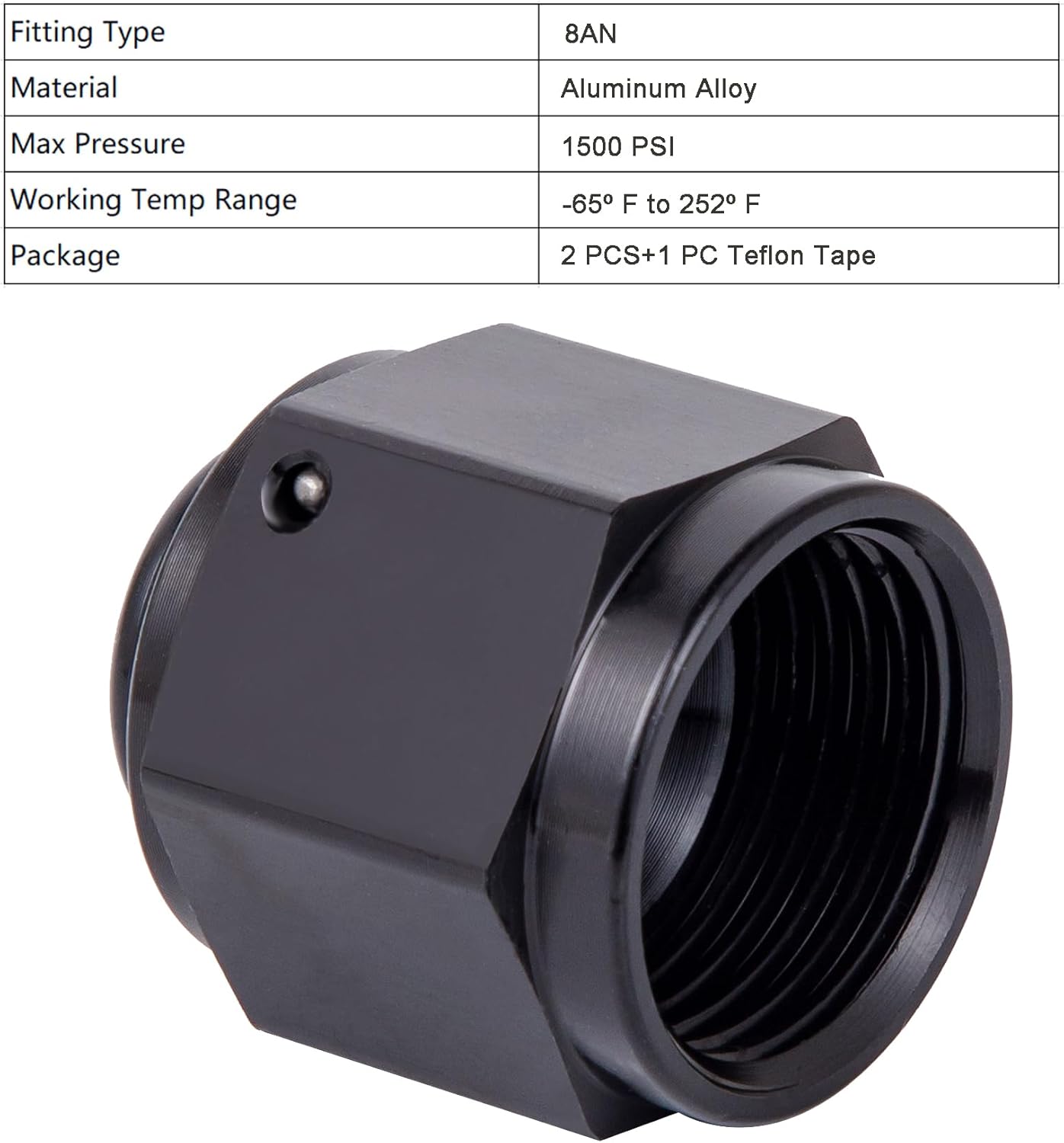 8AN Female Flare Cap Block off Fitting Plug Nut Adapter Aluminum Black 2PCS (8AN 2Pack)