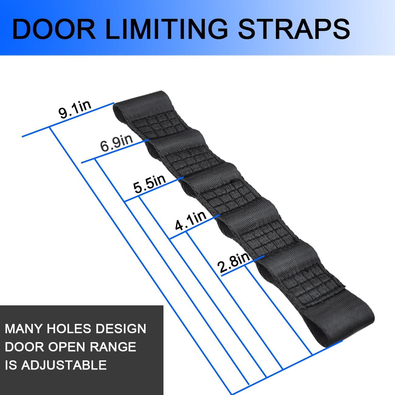 Door Strap for Jeep Wrangler,Adjustable Door Straps for Jeep Wrangler CJ YJ TJ JK JKU JL JLU, Heavy Duty Door Limit Strap,Blue(Pack of 2)