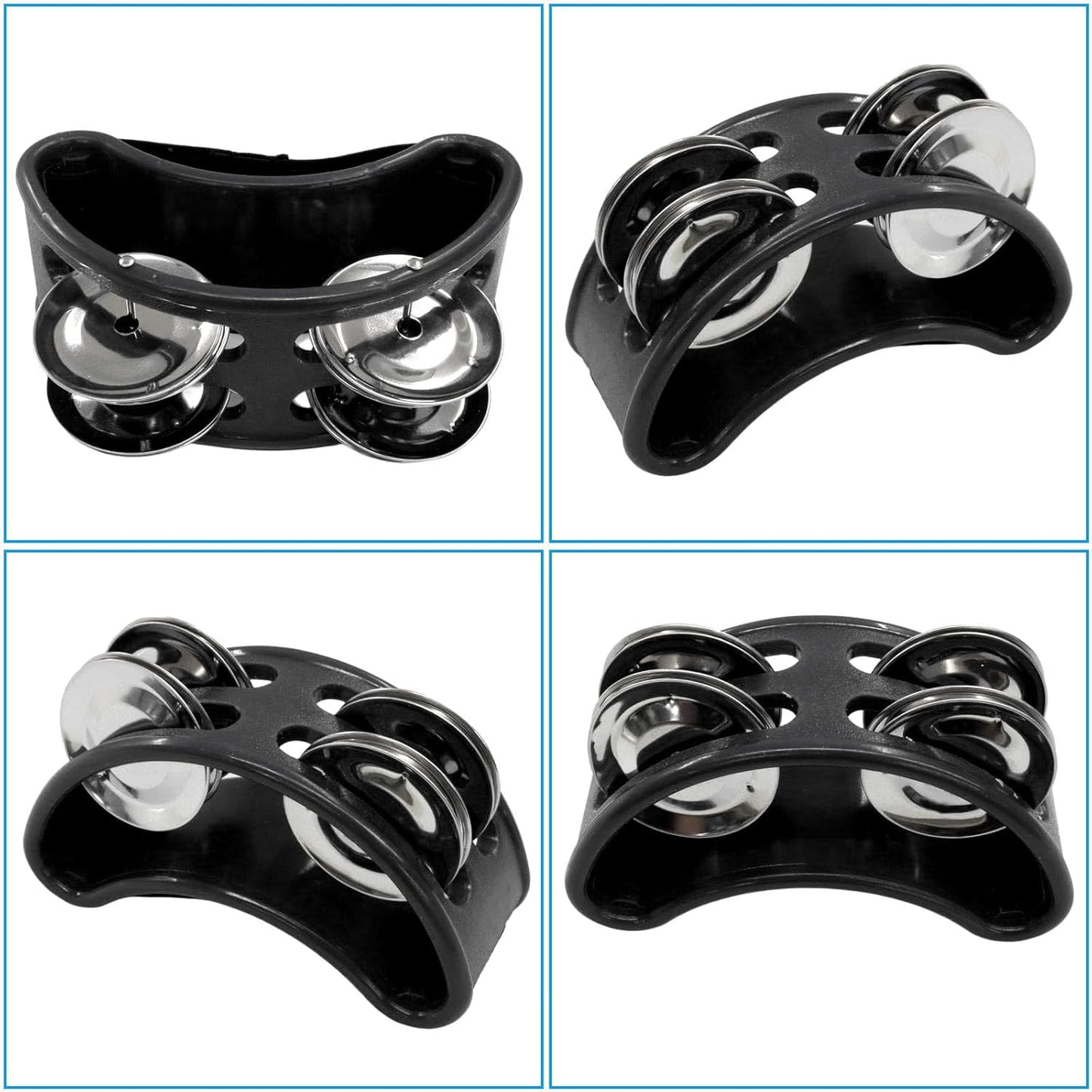 2 PCS Foot Tambourine Percussion Musical Foot Tambourine Pedal Steel Jingle Bells, Percussion Instrument Foot Shaker Adjustable, Steel Jingle Bells for Drum & Guitar Playing/Adults, Black