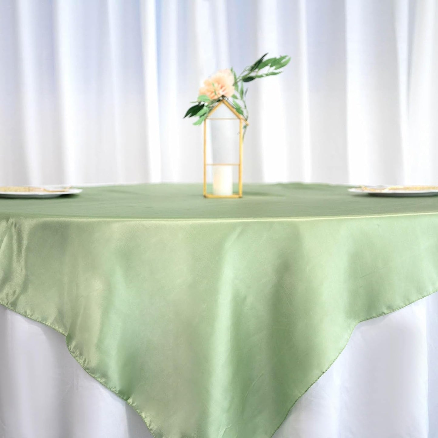 Efavormart 60" Satin Square Tablecloth Overlay for Wedding Catering Party Table Decorations SAGE Green Square Tablecloth Cover
