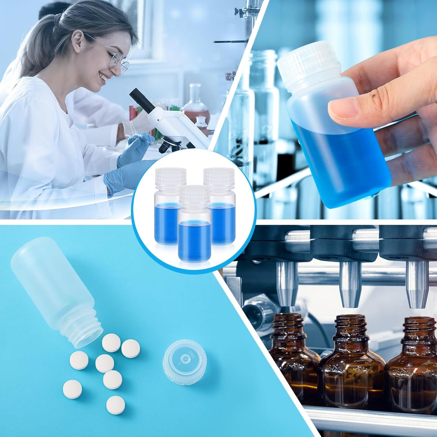 6 Pcs 2 oz 60ml Polypropylene Reagent Bottle Plastic Sample Bottles with Screw Caps Transparent PP Sample Containers with Lid for Liquids, Laboratory, Storage at Home (Clear)
