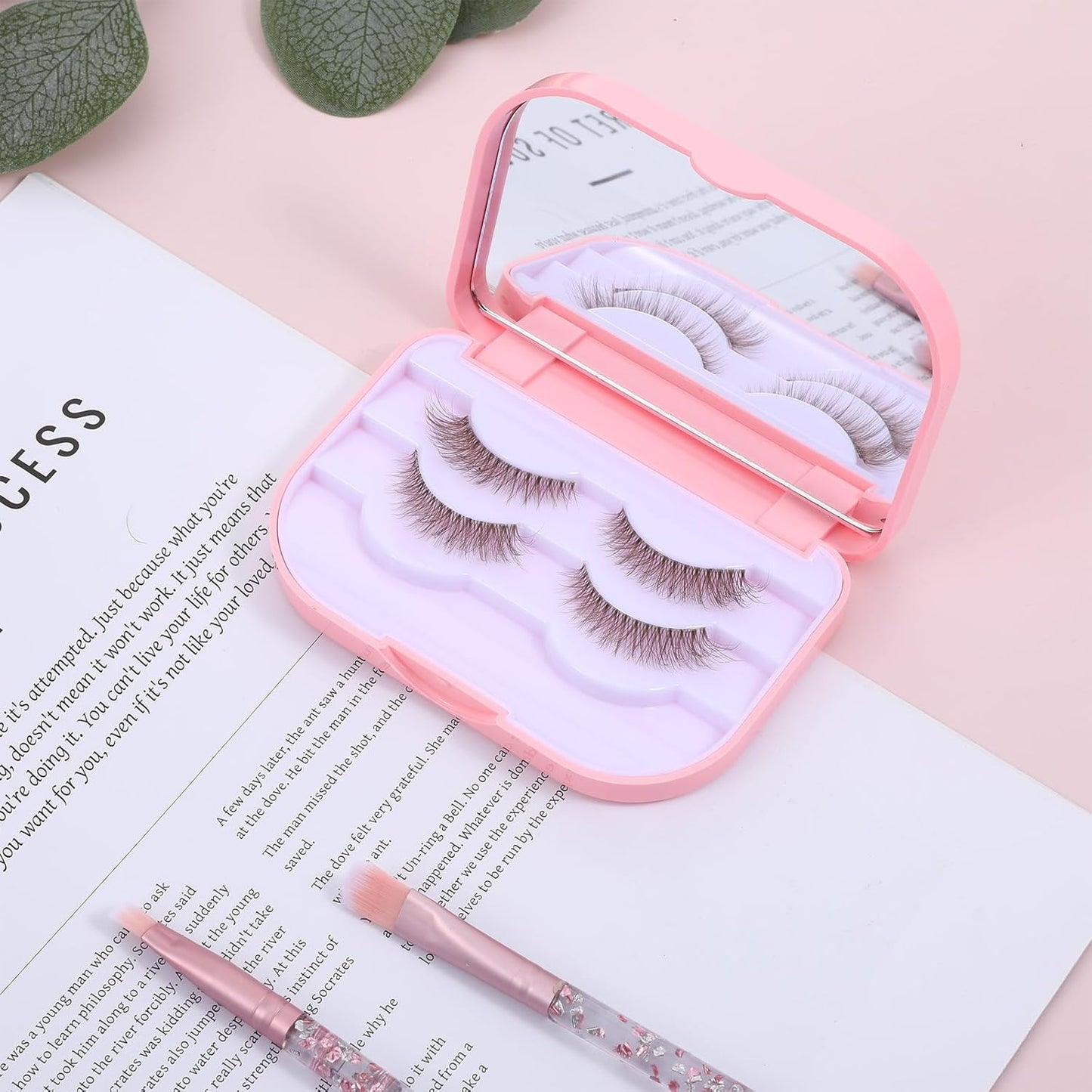Eyelash Storage Case, 3 Layer Lash Case Makeup Storage Box with Makeup Mirror Empty Travel Cases Cosmetic Organizer Box Fake Eyelash Container Lash Packaging (Pink)