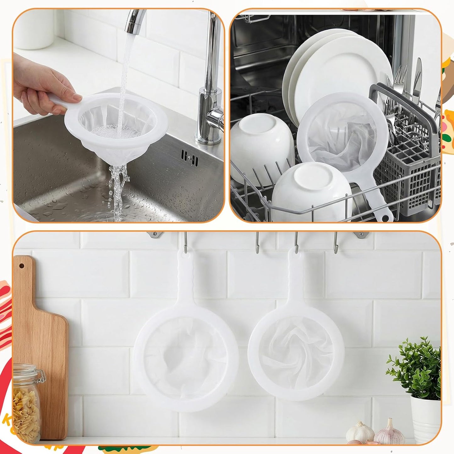 2 Pcs Plastic Fine Mesh Strainer, Nylon Ultra-Fine Juice Strainer Fine Mesh Sieve Small Coffee Strainers with Handle Mini Brine Shrimp Separation Net for Nut Milk, Yogurt, Honey, Wine (300/400 Mesh)