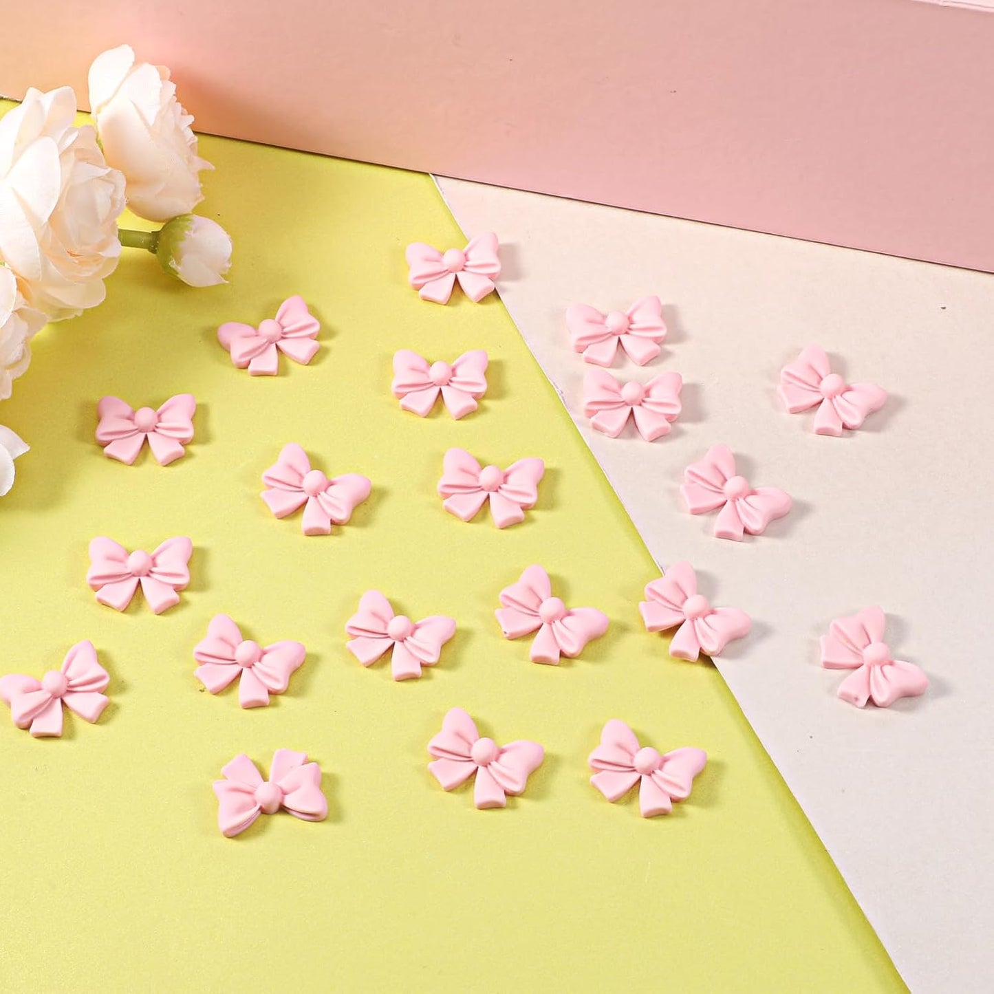 20 Pcs Pink Bow Cupcake Decorations, Resin Bowknot Cake Toppers Birthday Engagement Theme Party Decoration for DIY Art Crafts, Wedding, Baby Shower, Party