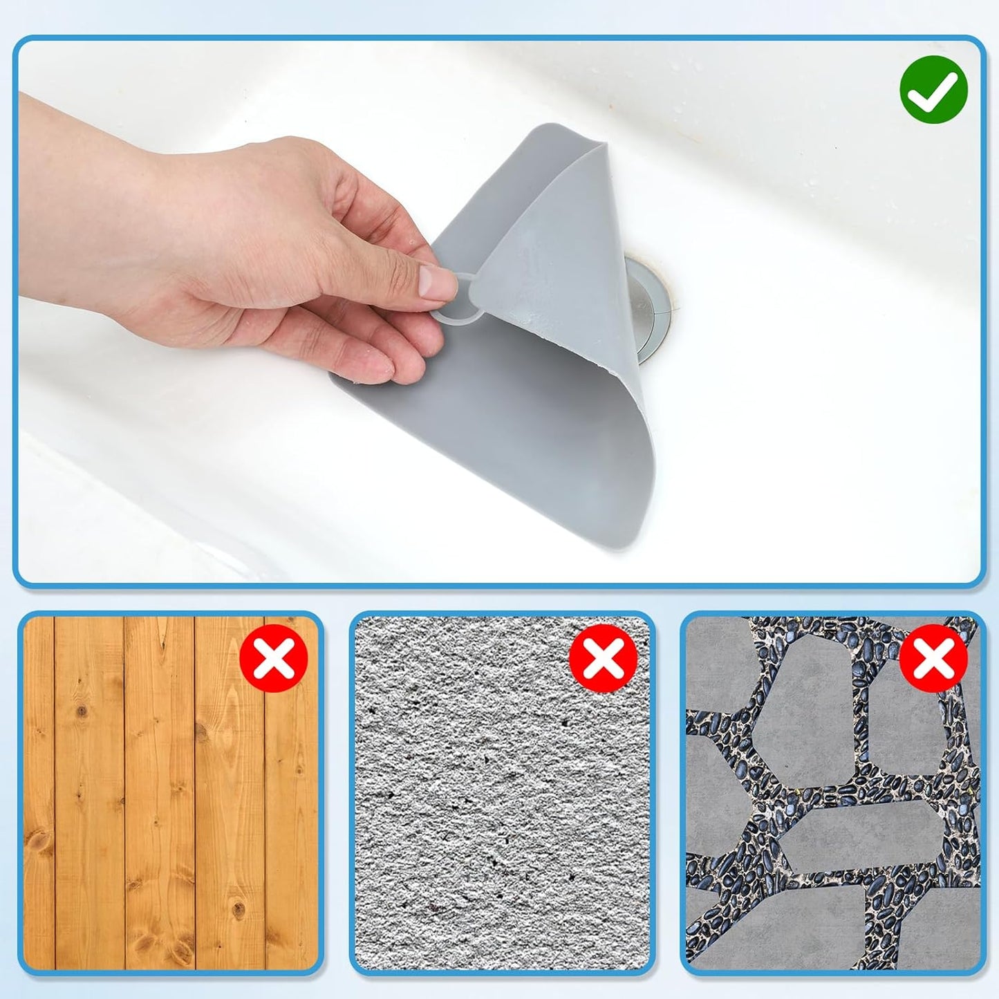 Drain Cover, 6 PCS Silicone Shower Drain Cover Square Bathtub Stopper Multifunctional Floor Drain Covers Anti-Blocking Sink Covers for Laundr Kitchen Bathroom (Grey, White, 5.9 x 5.9 Inch)