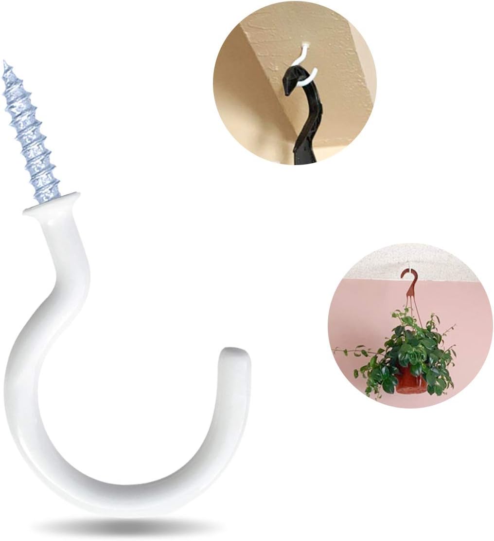 12 Pack Vinyl Coated Ceiling Hooks,Screw-in Mug Hooks,Multi-Function Wall Hooks Kitchen Hooks Cup Hooks for Indoors Outdoors (White, 1-1/4 Inch)