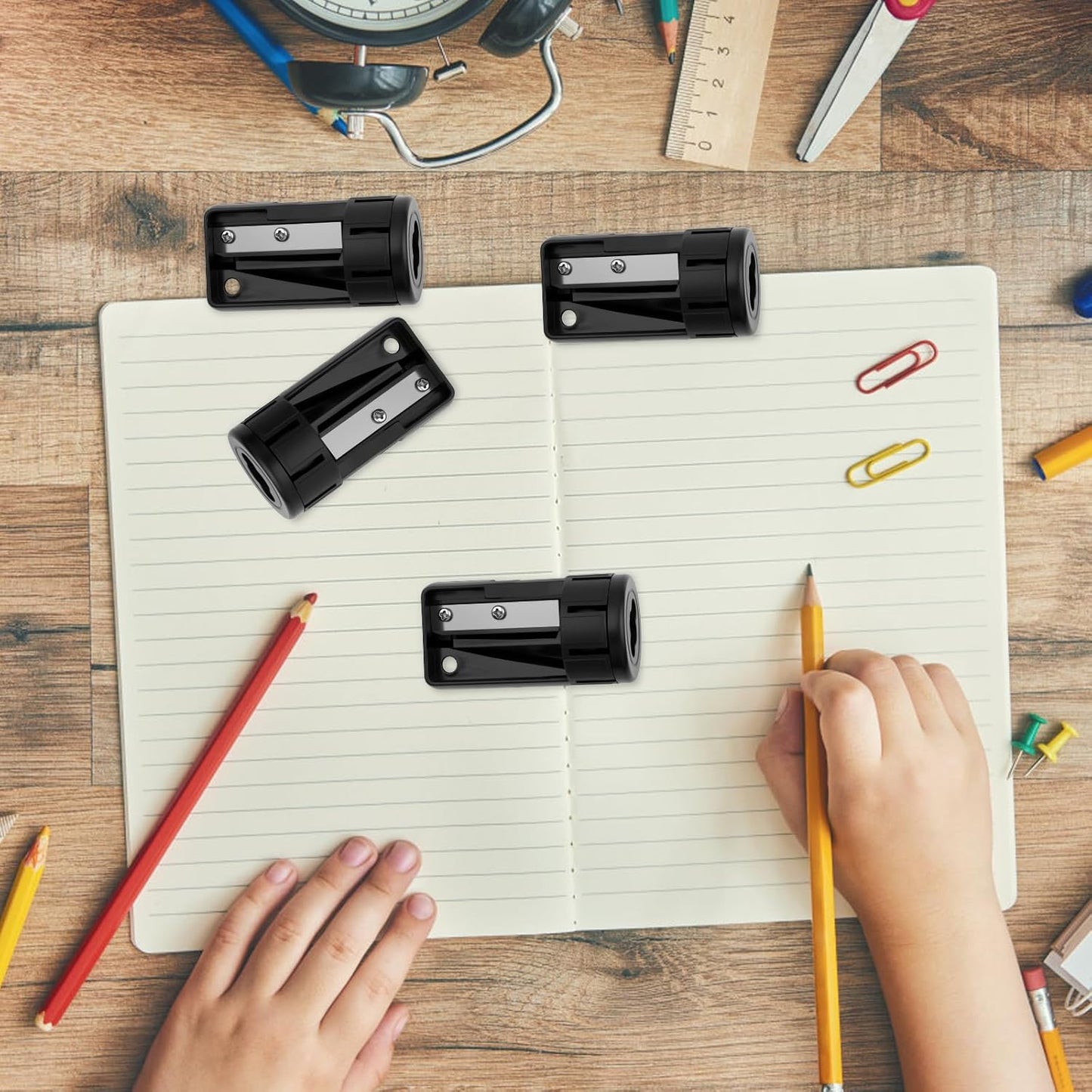 4 Pack Carpenter Pencil Sharpener, Manual Contractor Pencil Sharpener, Portable Woodworking Pencil Sharpeners Cutter Shaver Narrow Sharpening Tool for Woodworking Tool Black
