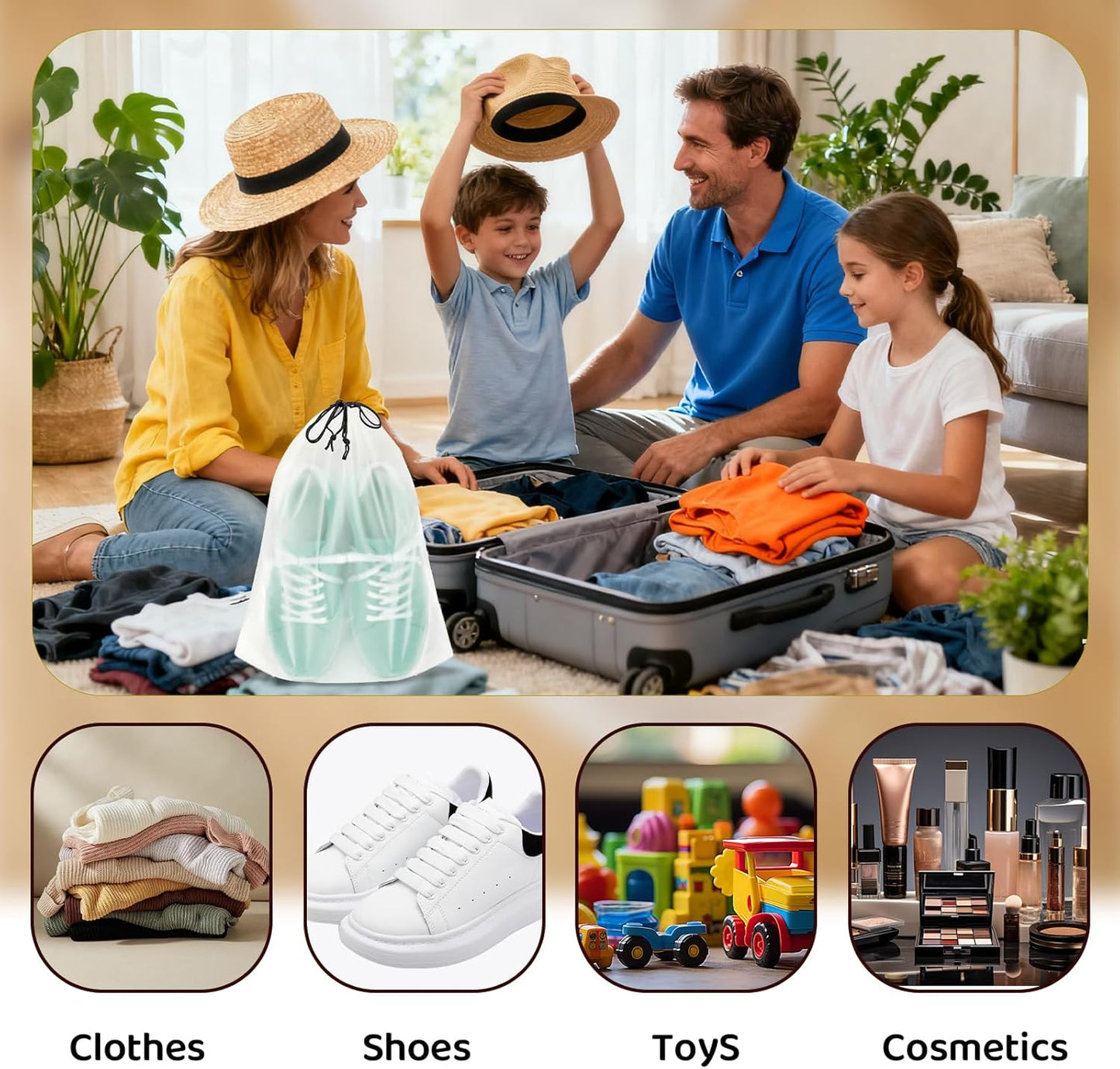 10-Pack Shoe Bags for Travel - 15.7" x 11.8" Large Clear Drawstring Shoe Bags for Packing, Storage - Waterproof,Durable & Reusable Sneaker Shoe Storage Bag - Travel Essentials for Women Men