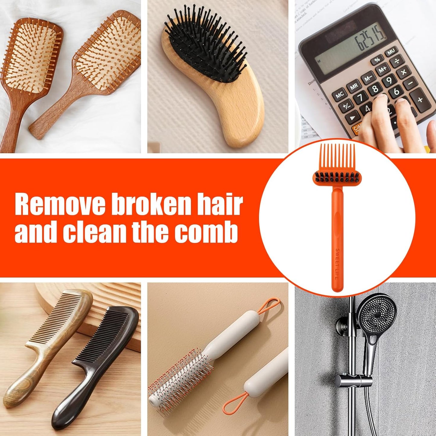 1-Pack 2-in-1 Comb Cleaner with Pick and Bristles - Hair Brush Cleaners - Hairbrush Cleaner Remover Rake for Home Salon Travel Use - Effectively Clear Hair Dust Grease and Dirt on Combs