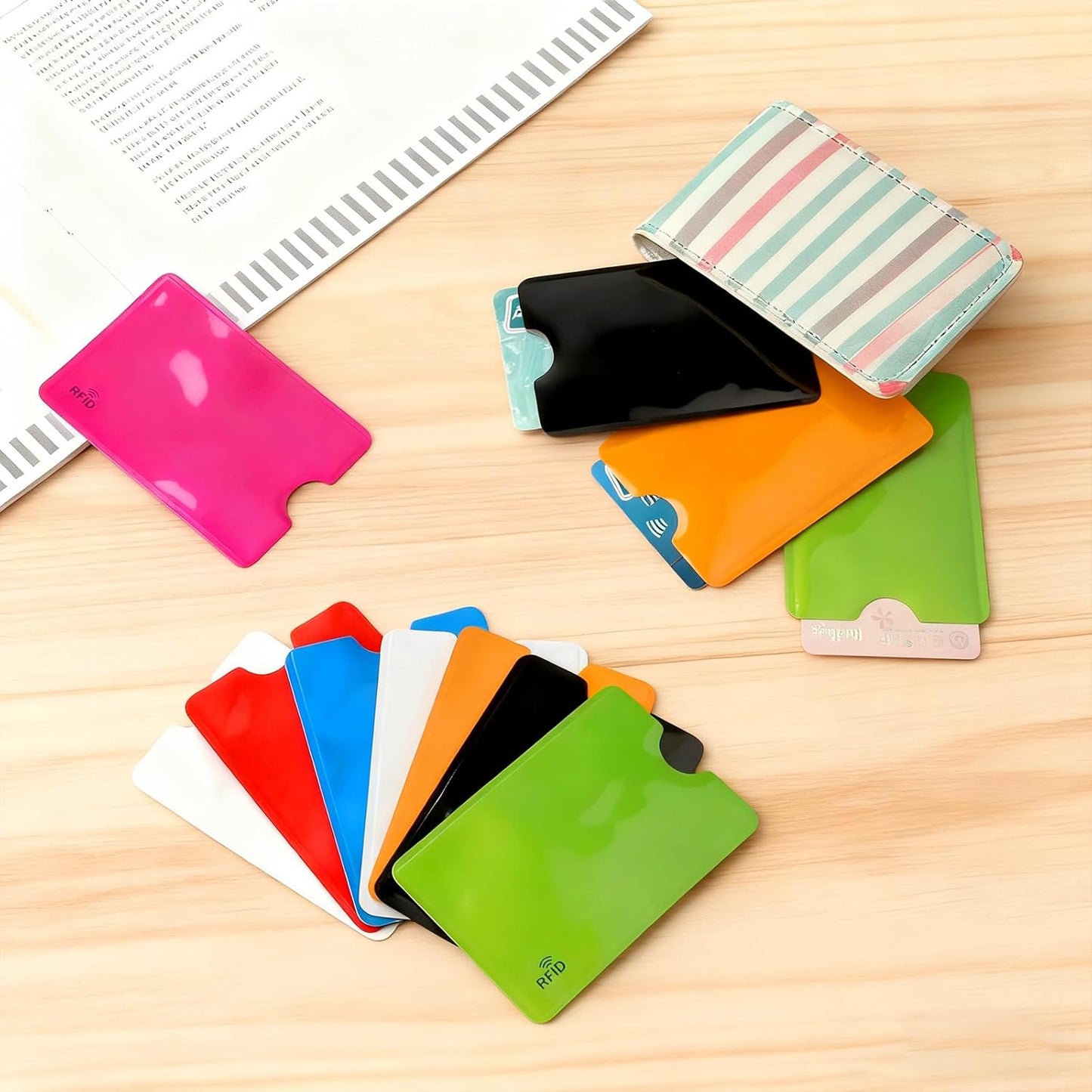 24-Pack Travel RFID Blocking Sleeves - 2.48'' x 3.58'' Multicolor Identity Theft Protection Secure Cred Card Protecor Holders - Waterproof aluminum Foil Slim Design easily into your Wallet