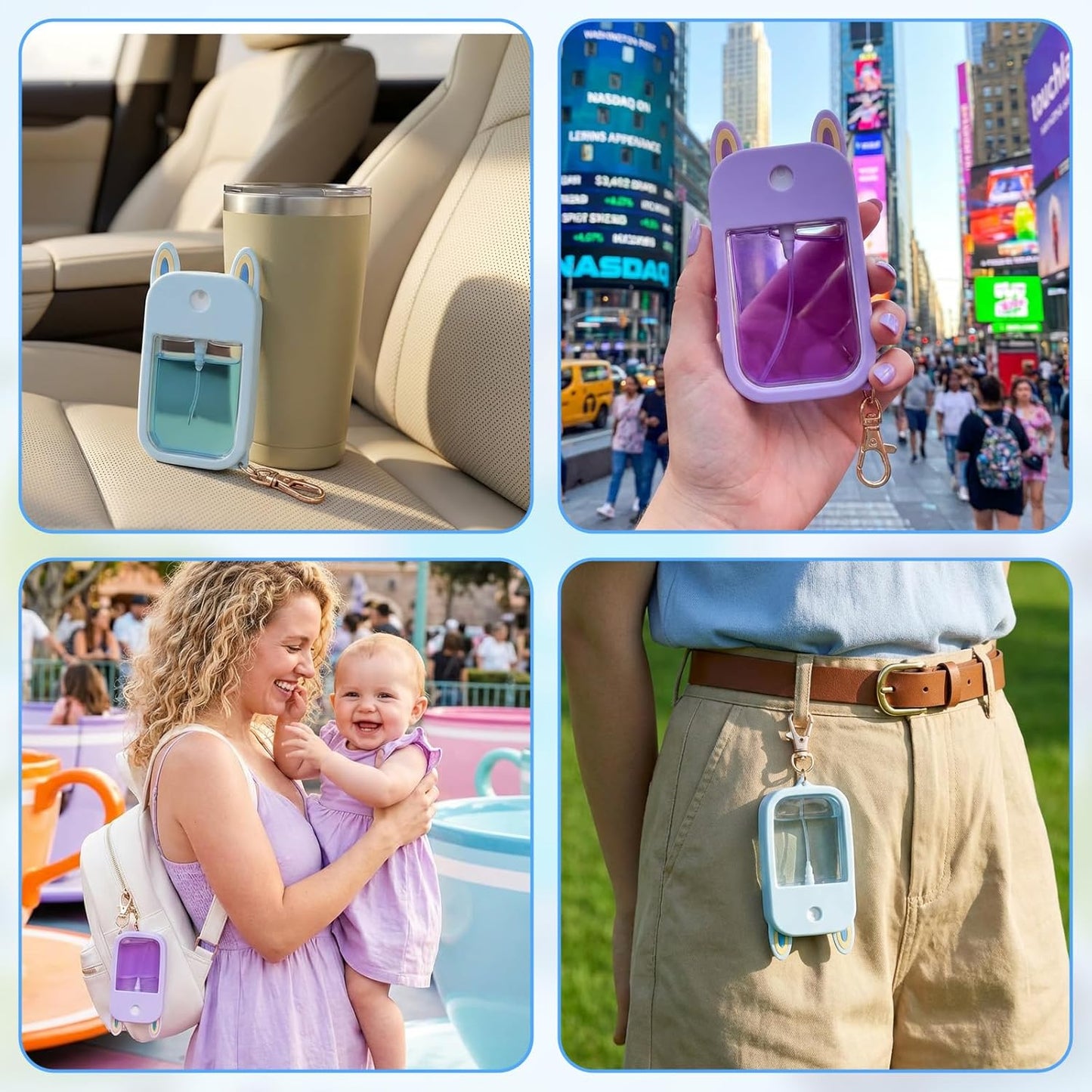 2-Pack Hand Sanitizer Spray Case Compatible with Touchland, Silicone Travel Hand Sanitizer Case Holder with Keychain for Touch Land Mist Cases 1FL. OZ - Blue,Purple