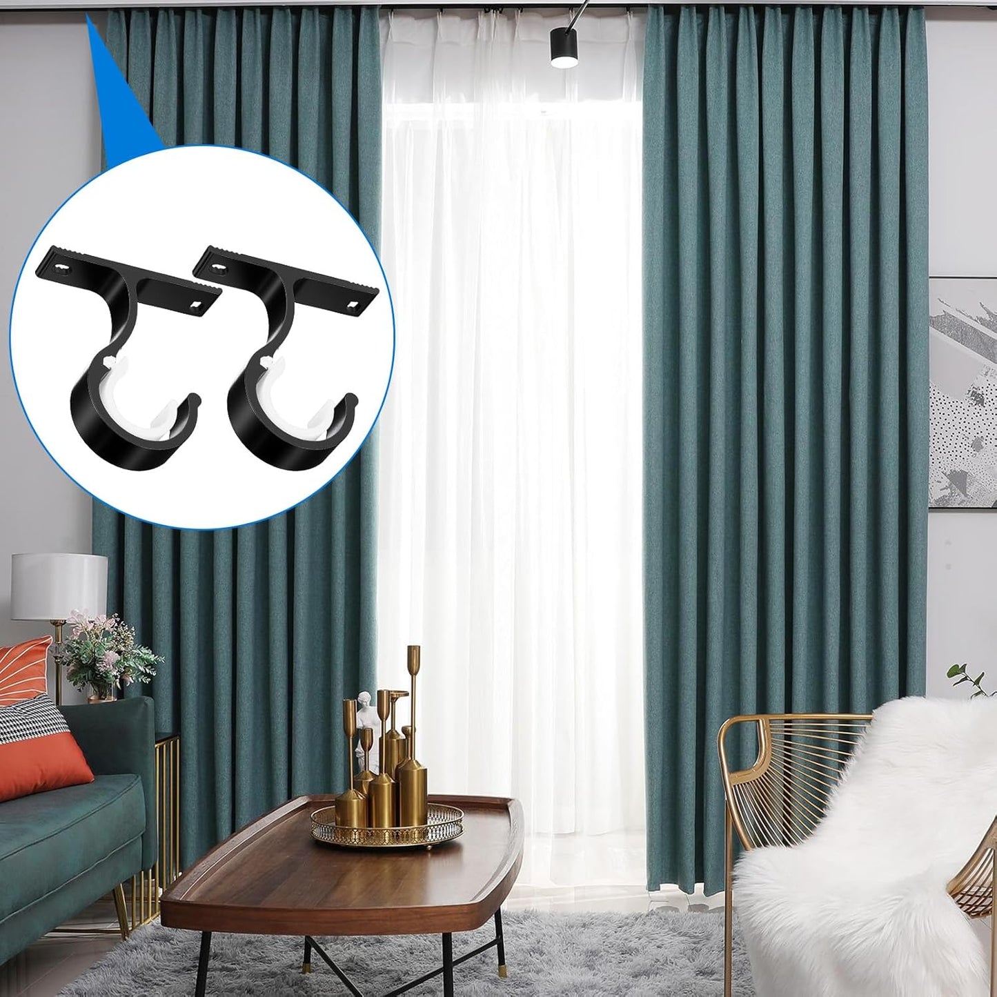 2 Sets Ceiling Curtain Rod Brackets for 1 Inch Rod, Curtain Rod Brackets Holders for Wall & Ceiling Mount Installation (Black)