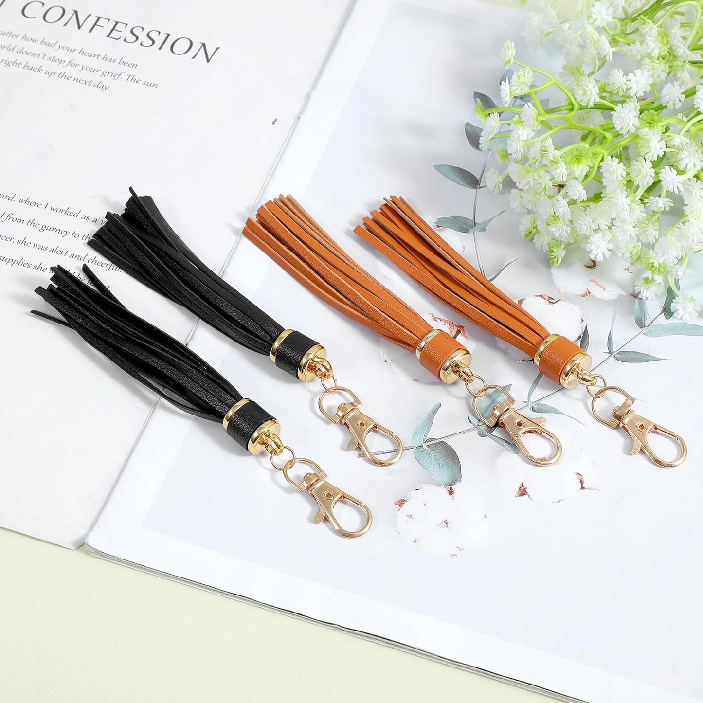 Leather Tassels for Handbags, 4PCS Tassel Keychain Charms Leather Charms for Purses and Bag Charm for Handbags DIY Craft Making