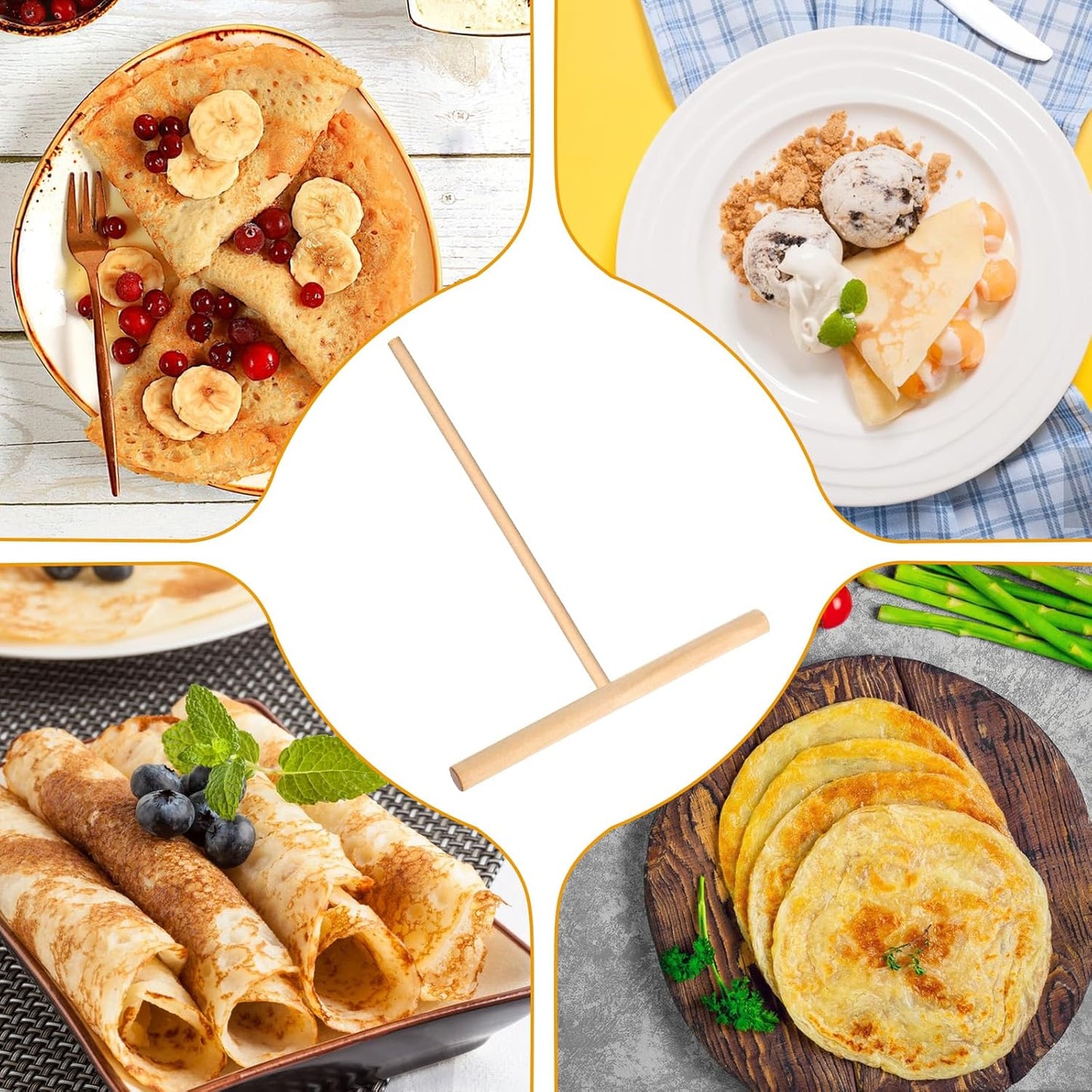 2 Pcs Crepe Spreader 6.1 Inches x 4.7 Inches Natural Wooden Crepe Spatula, Pancake Batter Spreader, Wooden T-Shaped Tool Stick for Crepes Wood Crepes Maker Pancake Maker Tool