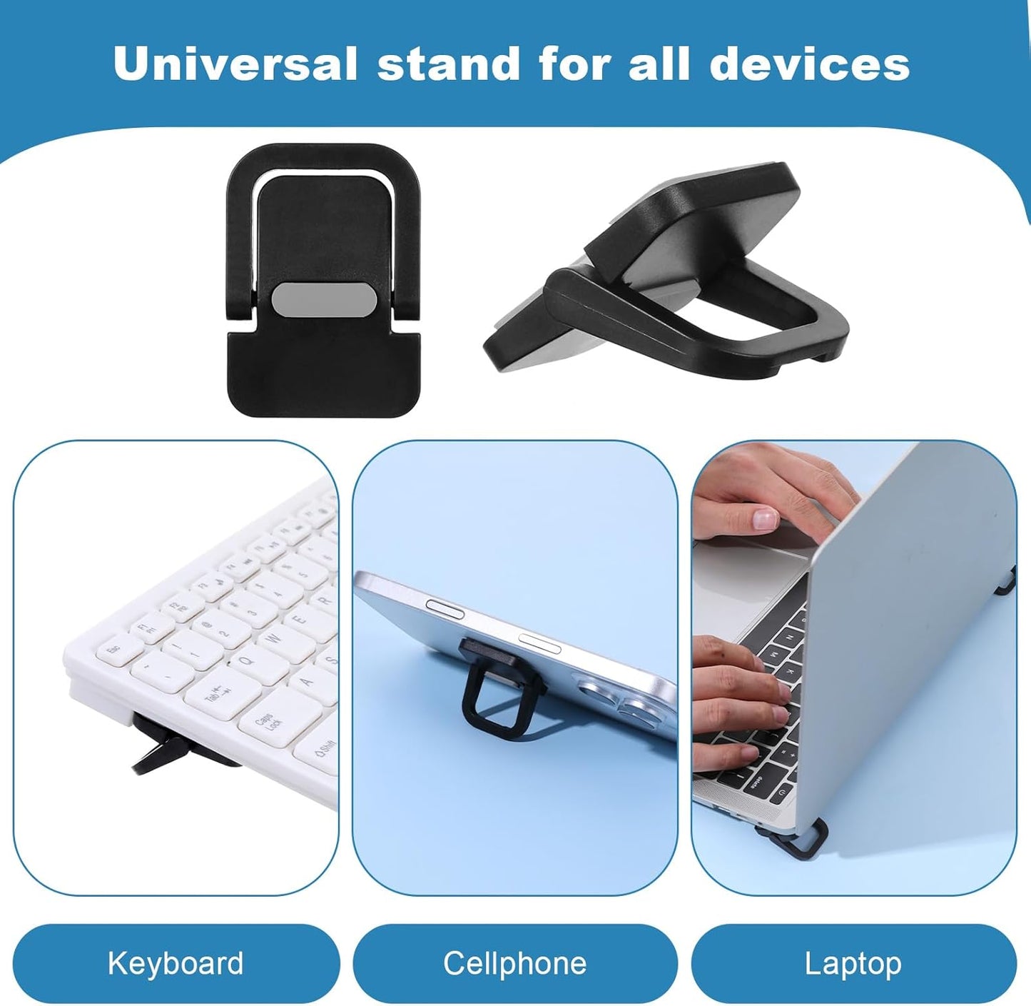 2Pcs Keyboard Riser Self-Adhesive Mini Portable Laptop Stand Foldable Portable Computer Self Adhesive Keyboard Riser for Laptop Most Keyboards, Black ABS Adjustable Keyboards Stand for Desktop