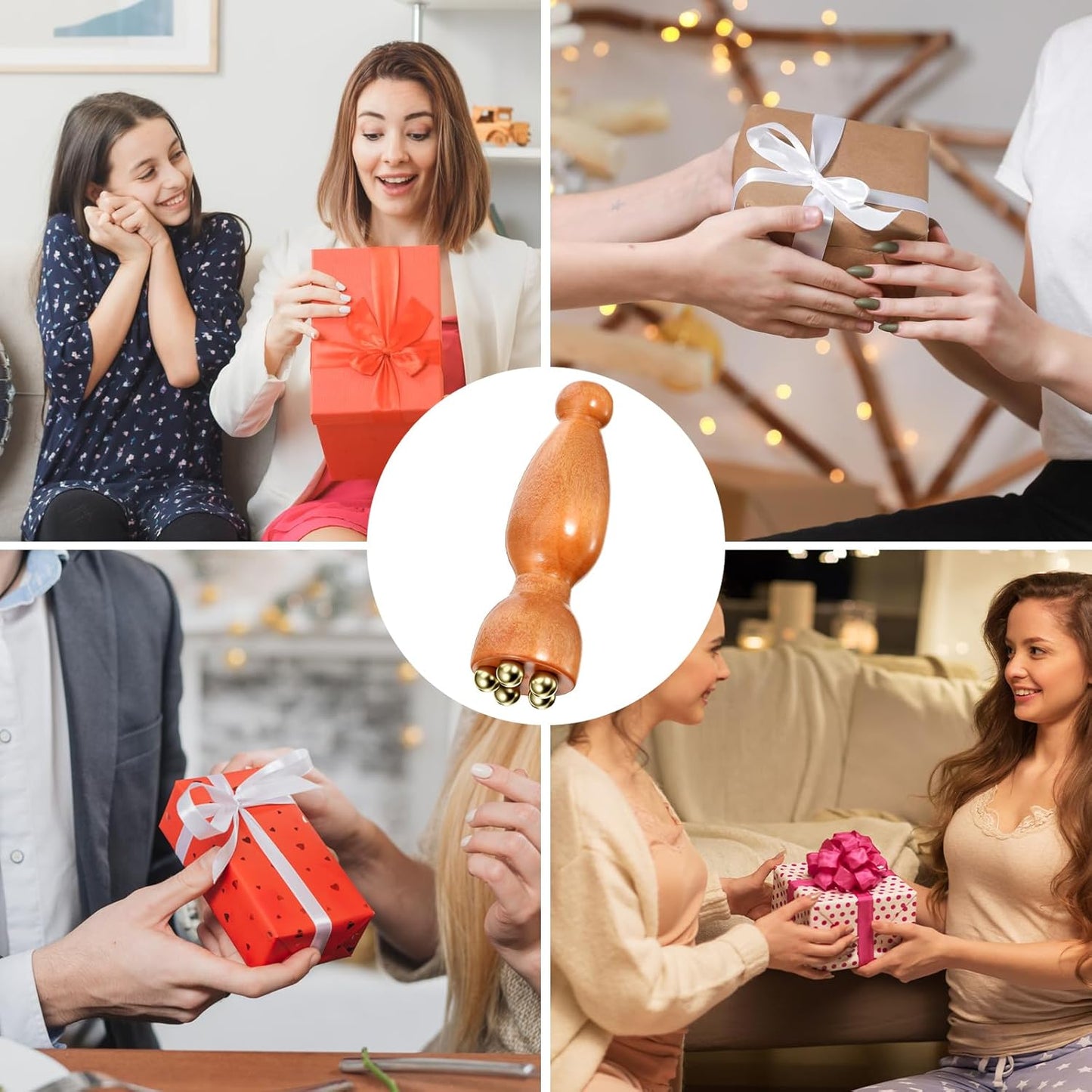 Mini Face Ice Roller, Sandalwood Facial Massage Tool, Eye Ice Roller 5 Copper Beads for Face and Eyes, Travel Size