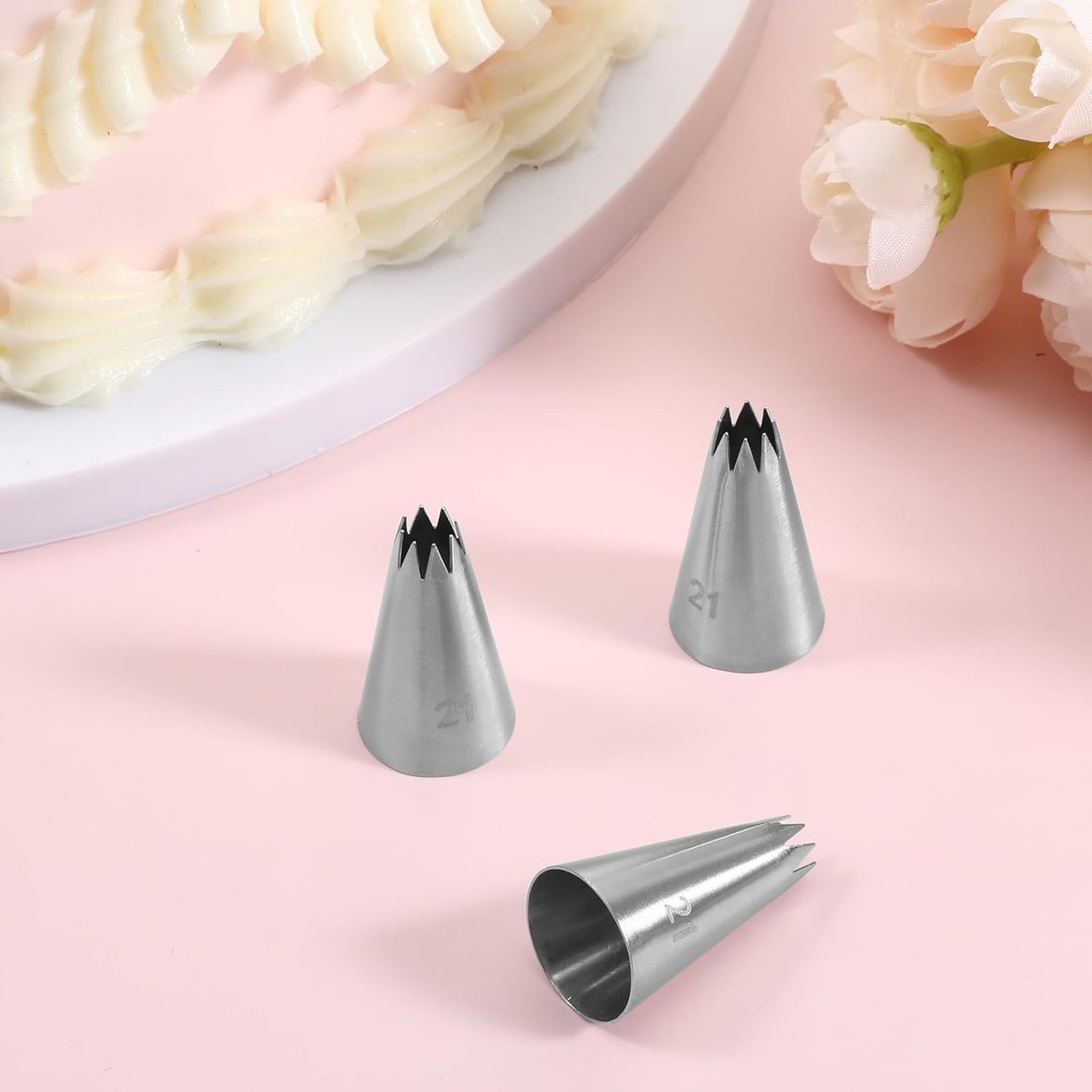 3 Pcs Open Star Cake Decorating Tip #21, Icing Piping Tip for Frosting, Open Star Icing Tips for Cake Decorating