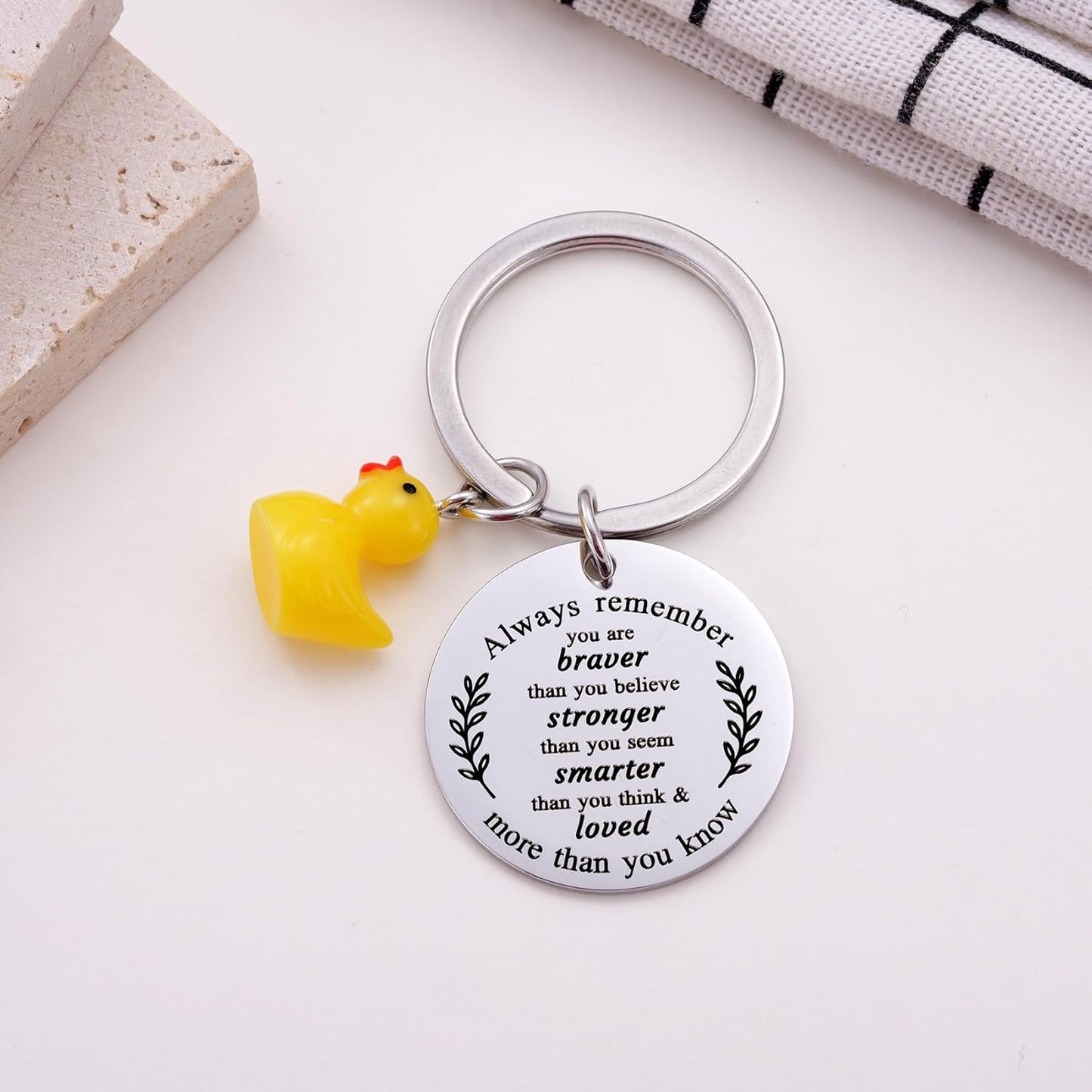 Inspirational Duck Keychain, Cute Lucky Duck Charm Keyring for Friends Teens, Positive Affirmation Duckling Gift