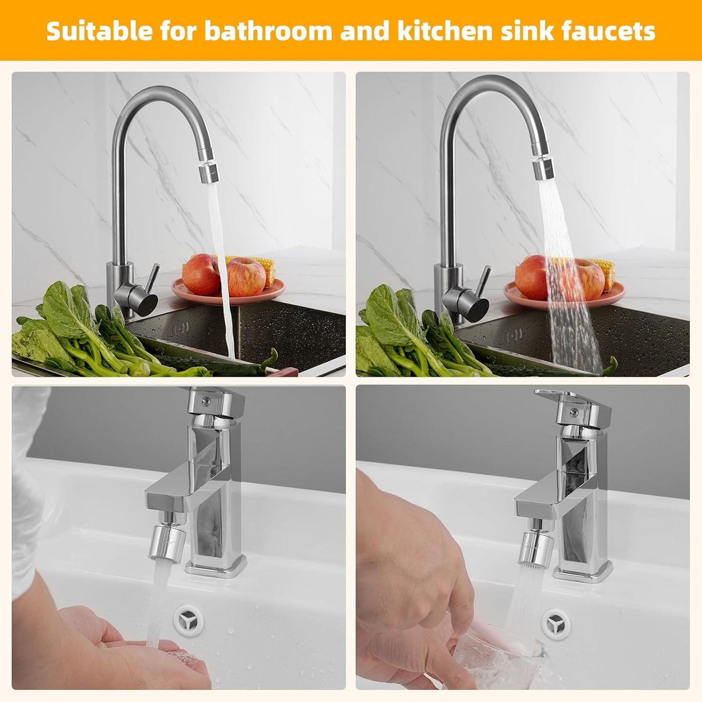 Dual-function 2-Flow Faucet Aerator, Water Saving Swivel Aerator with 2 Sprayer - Faucet Parts Replacement - 55/64 Inch-27UNS Female Thread - Chrome