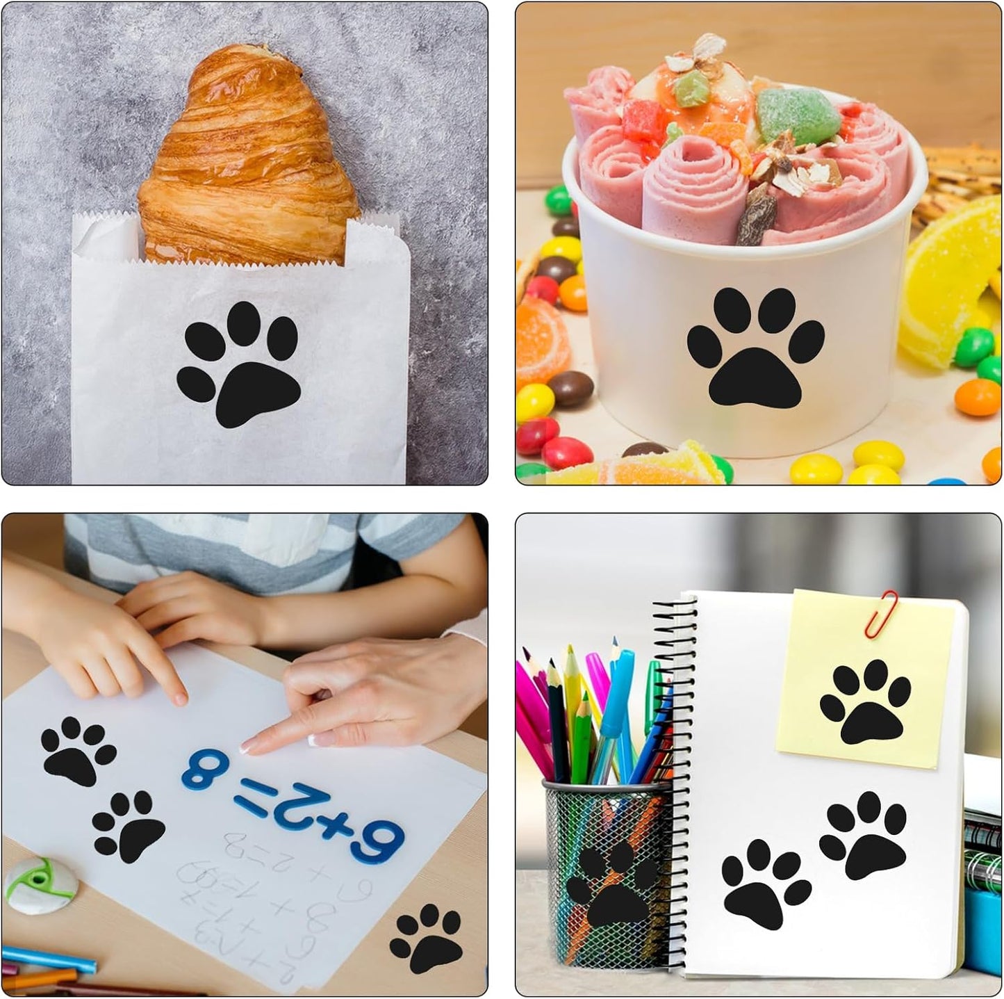 Paw Stickers - Paw Prints Stickers 500Pcs 1.5Inch Puppy Dog Bear Paw Prints Sticker Self Adhesive Clear & Black Paw Patrol Sticker Roll for Birthday Party Envelope Seal Card Gift Packaging