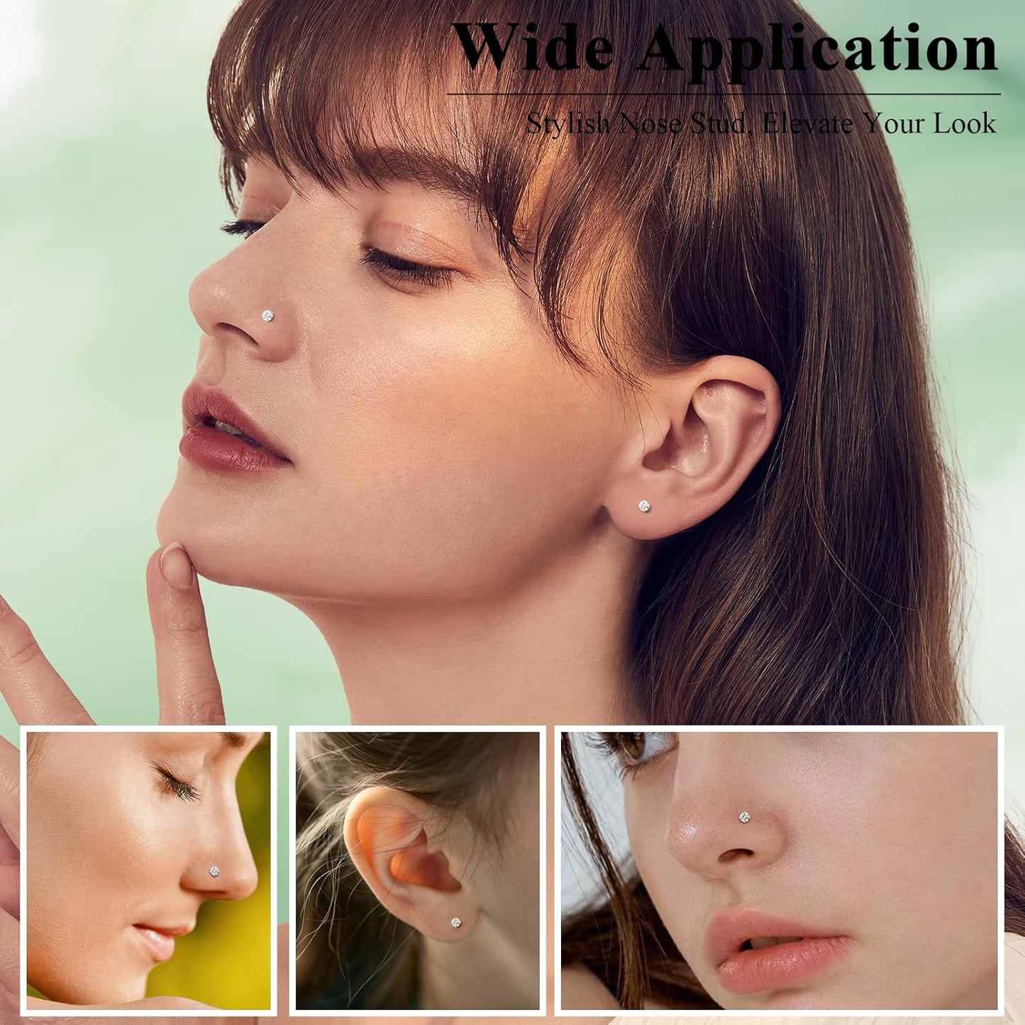 Nose Rings, Titanium Steel Nose Piercings Stud Jewelry for Women Men Cubic Zircia Imitati Diamd