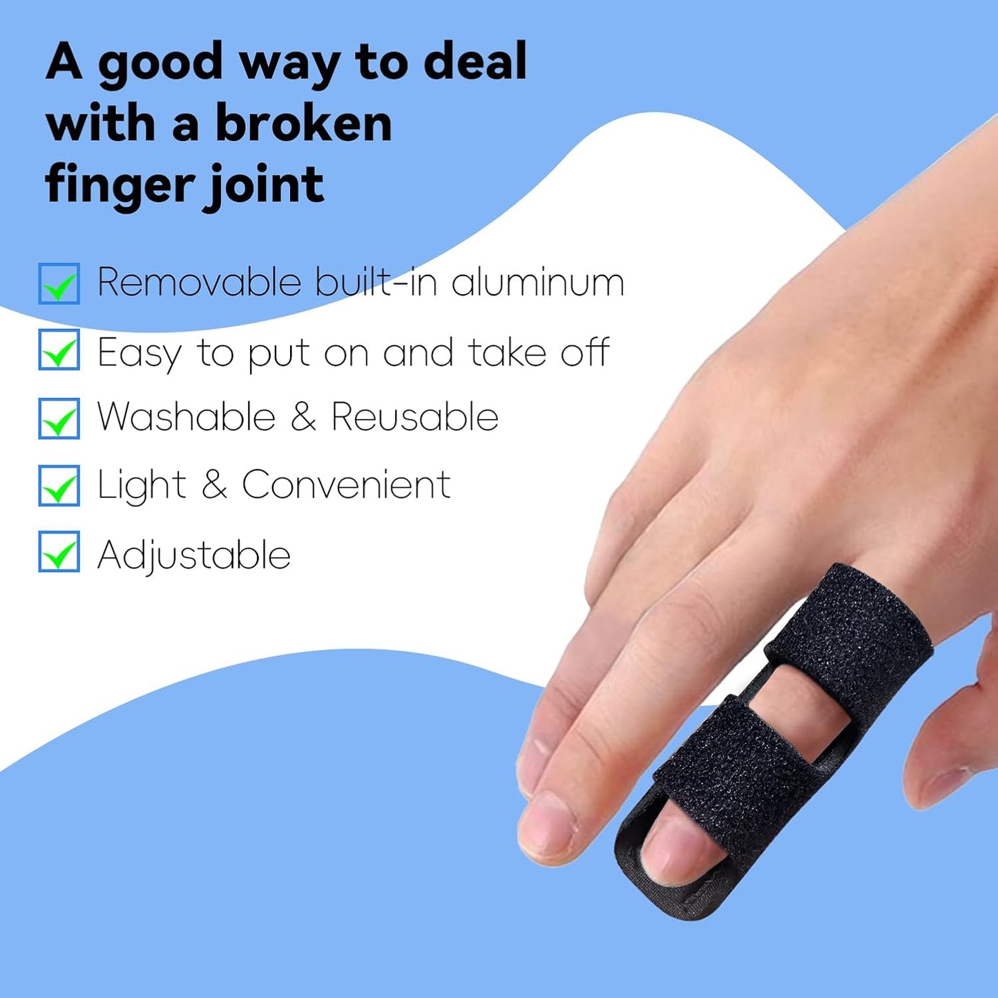 Finger Splint, Universal Trigger Finger Brace for Broken/Arthritis Pain and Sprain Relief, Splints for Middle, Index, Ring (2 Pack,Black)