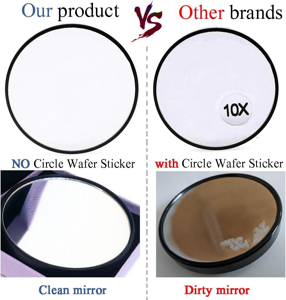 Petluno 10X Magnifying Makeup Mirror, Round Mirror 2 Suction Cups Facial Cosmetic Absorption Shaving Home Travel Essential(Diameter 3.46 inches) 3.5"L x 3.5"W