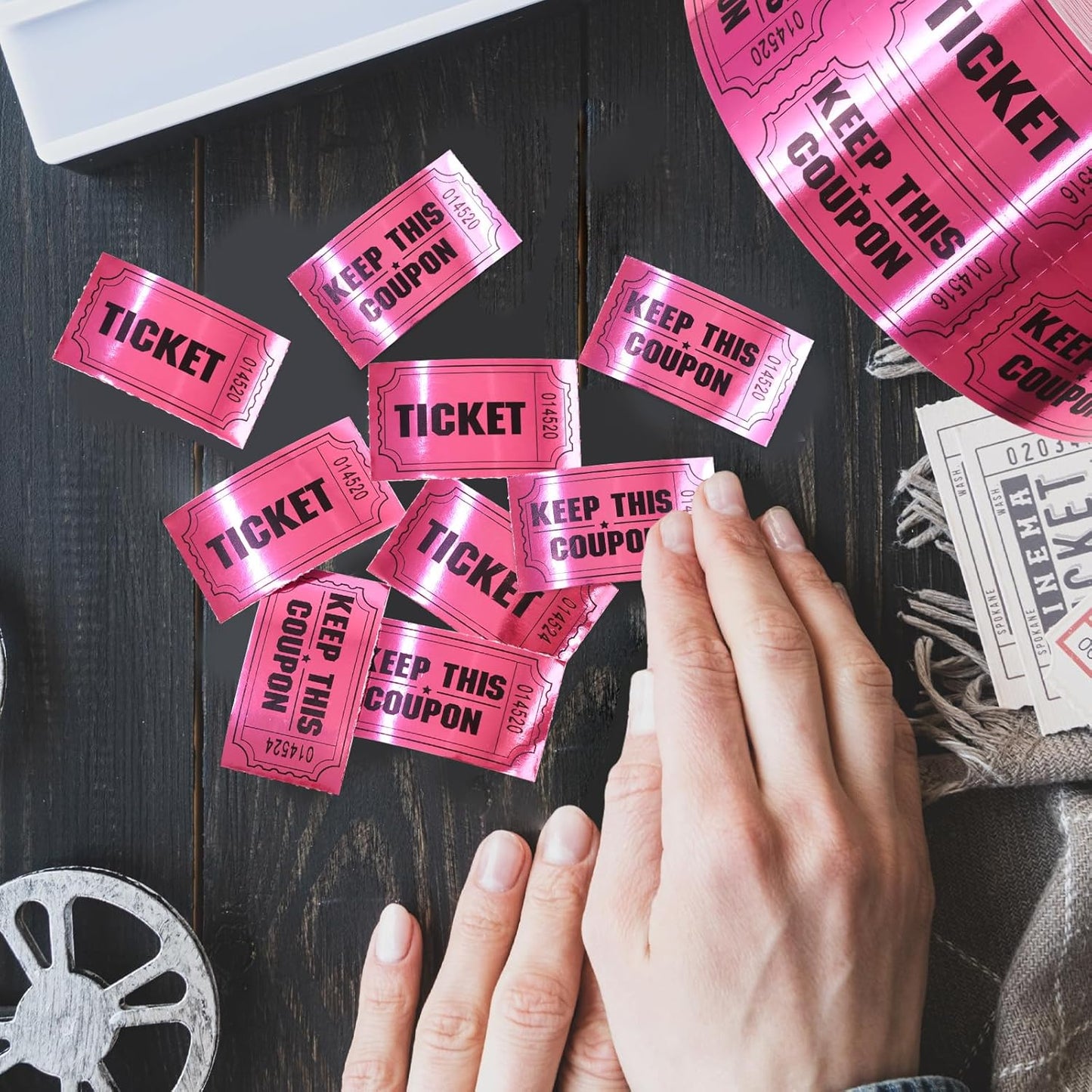 ceiba tree 1000 Raffle Tickets Double Roll Metallic Pink Foil Ticket for Events Carnivals Entry Class Reward Prizes Pink Party Supplies