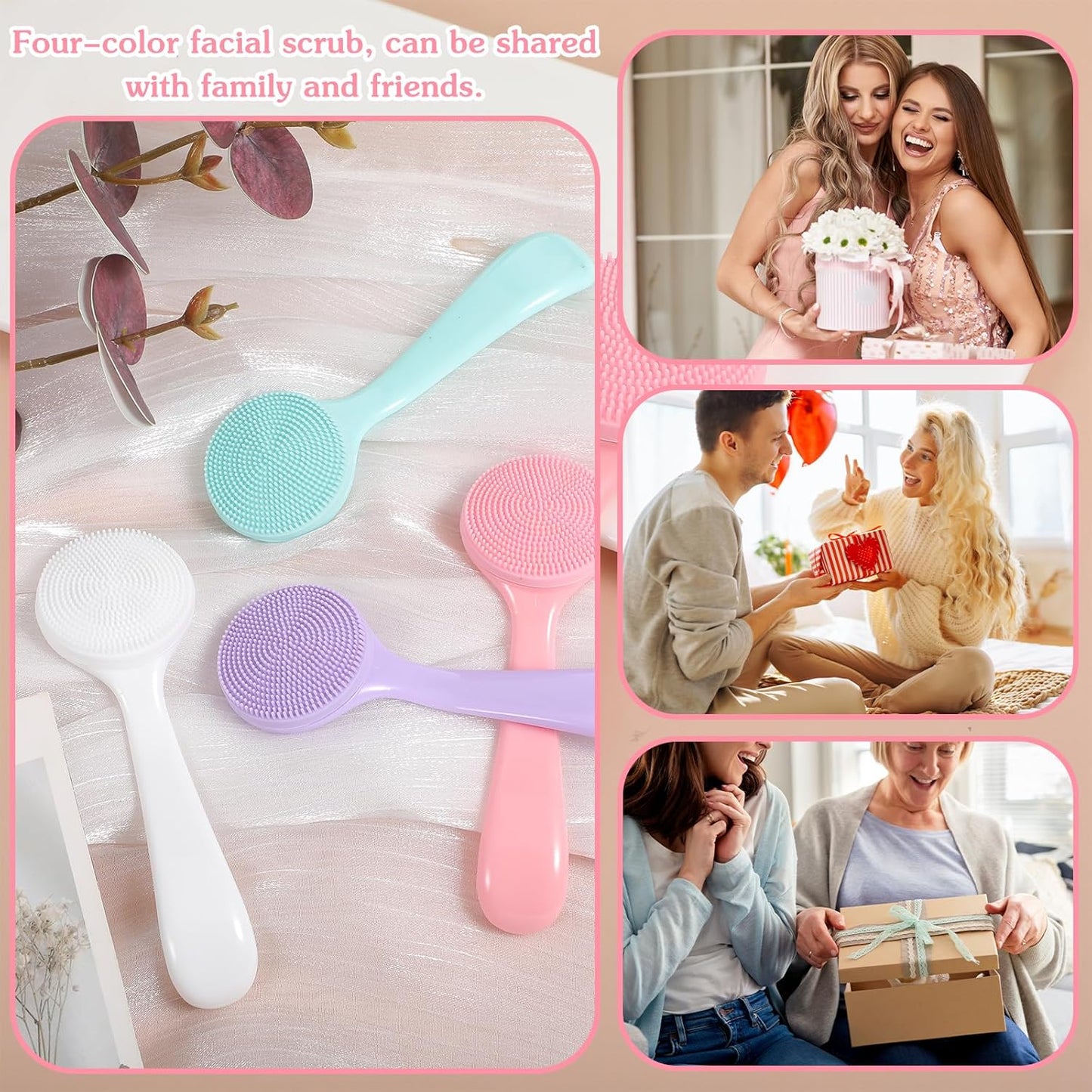 4 Pcs Silicone Face Brush Manual Facial Cleansing Brush, Soft Face Scrubber Waterproof Exfoliating Brushes, Silicone Cleaning Scrubber Exfoliator Cleanser for Women Blackheads Makeup Residues Removal