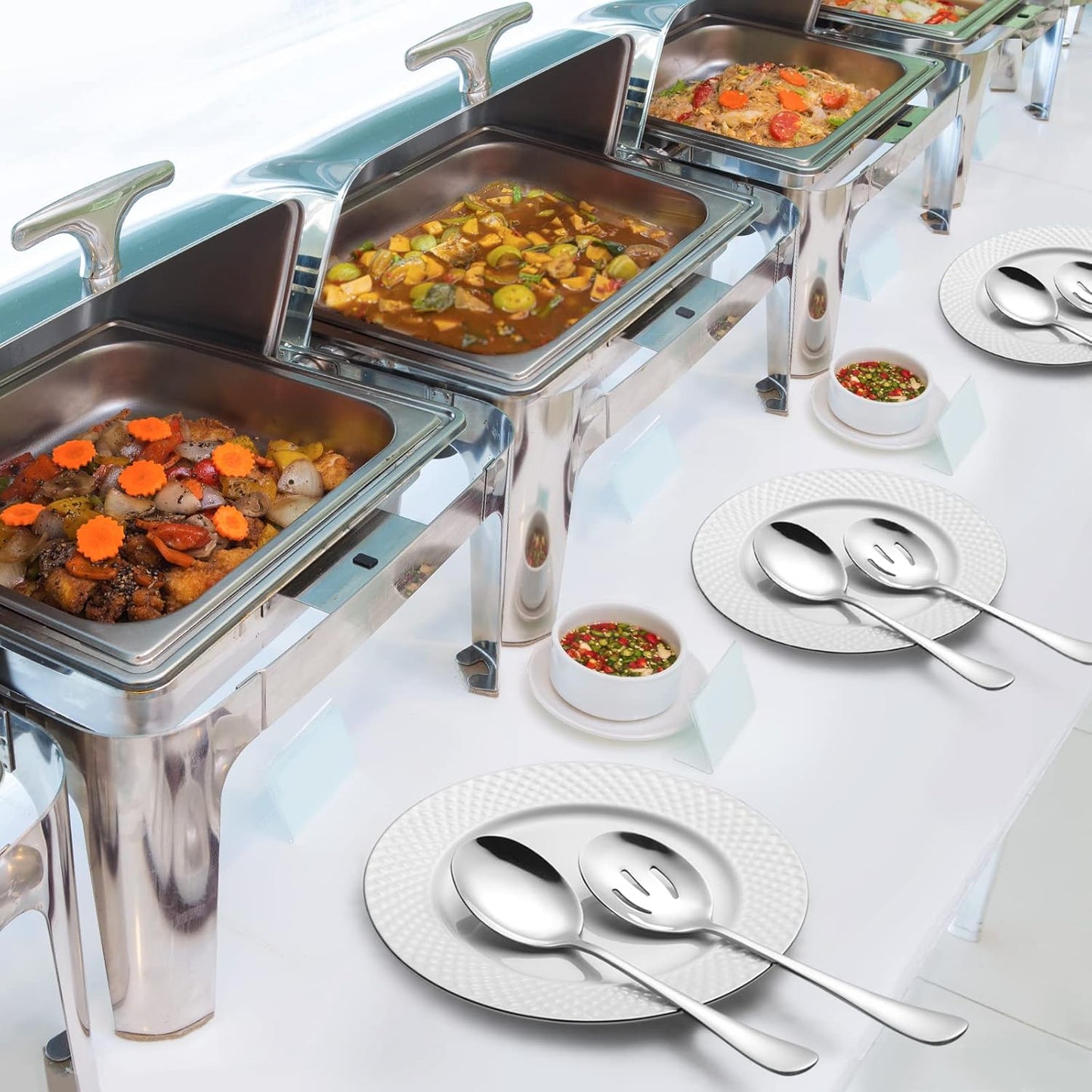 8-Piece Serving Set - Includes 4 Spoons and 4 Slotted Spoons, 18/8 Stainless Steel Buffet Utensils - Mirror Polished, Dishwasher Safe, 8.6-Inch