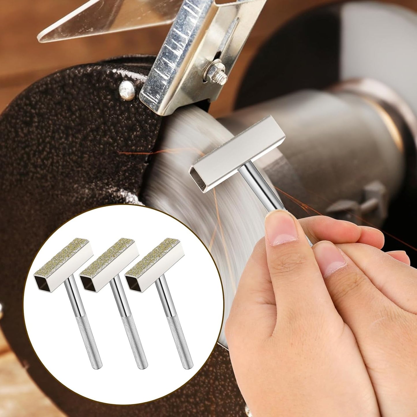 3 Pcs Grinding Wheel Dresser Grinding Wheel Dressing Tool Diamond Wheels Stone Dresser with Flat Diamond Coated Surface for Restore Bench Grinder Truing Deburring Wheels Silver