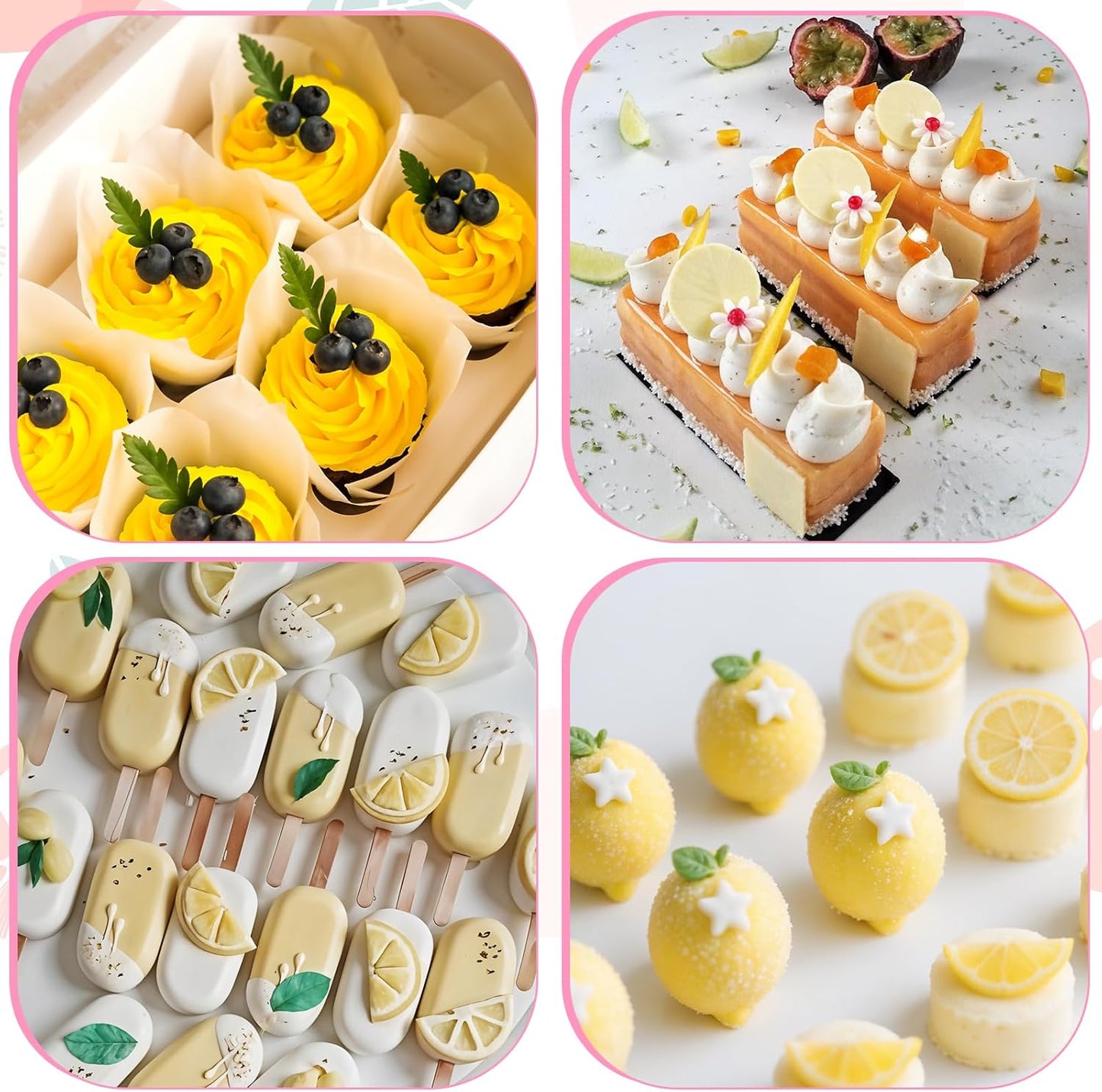 4Pcs Lemon Fondant Mold Lemon Cookie Dessert with Leaves Candy Chocolate Mold Silicone Summer Fruit Snack Molds for Cupcake Topper Cake Decoration Candy Sugar Craft Paste Baking Dessert Clay Resin