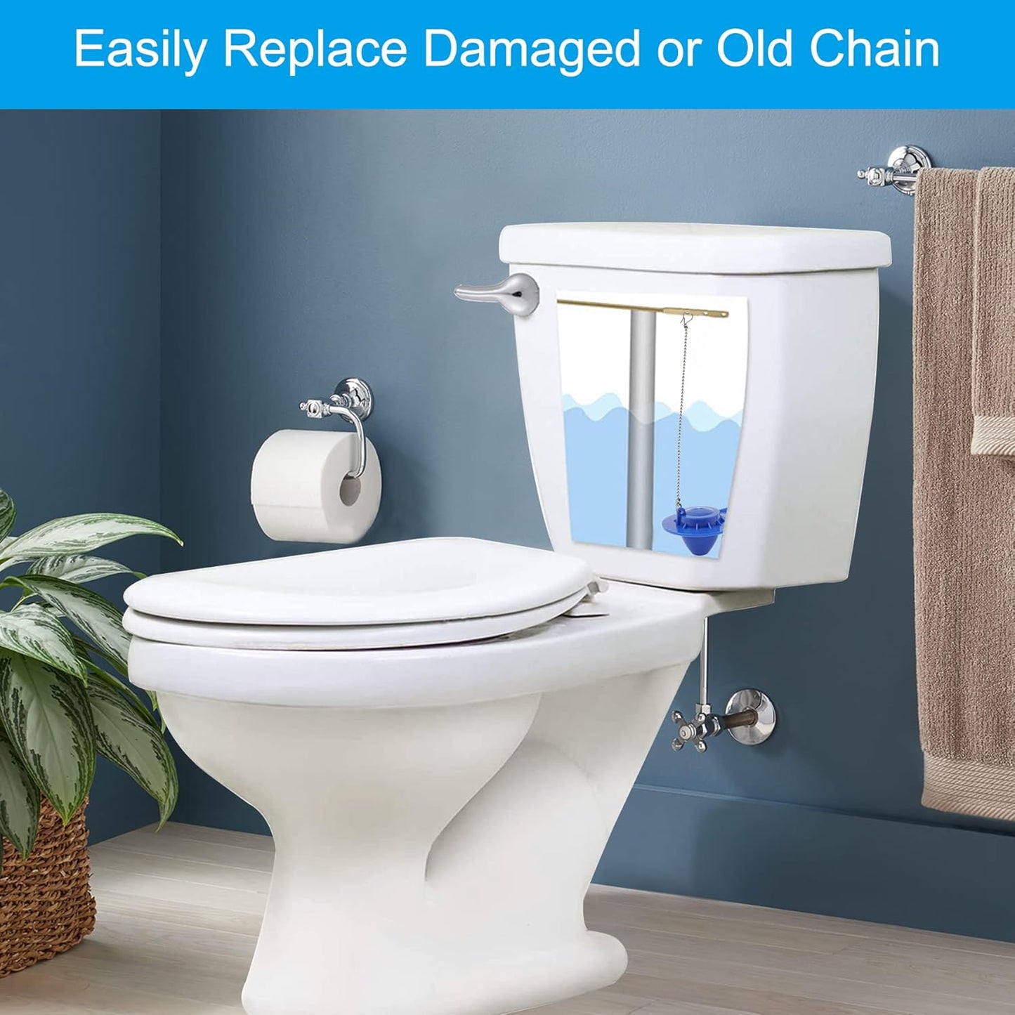 3 Pack Universal Toilet Flapper Chain Replacement Kit,Stainless steel,Including 12-Inch Chain,Hook,Ring