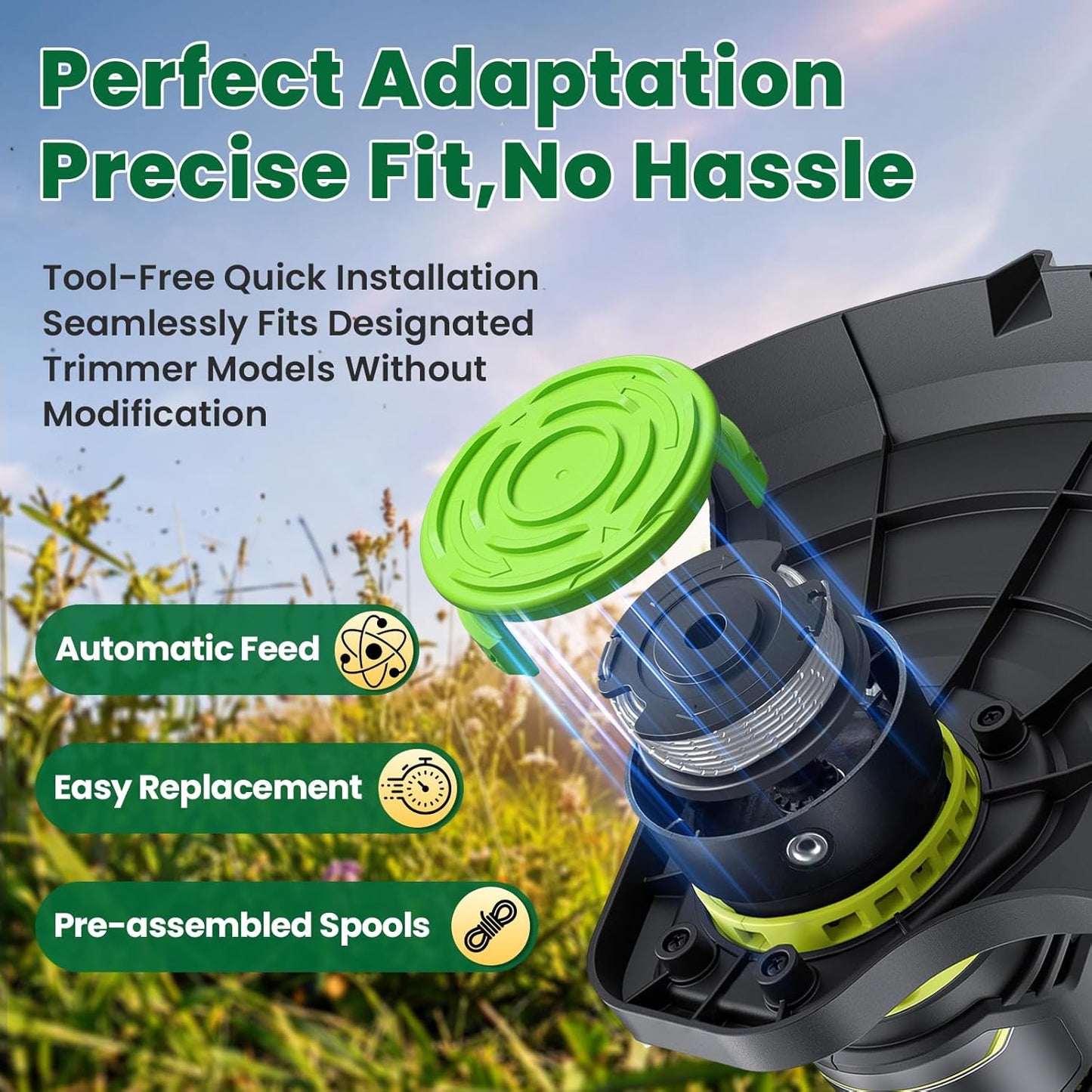 Trimmer String Spool Compatible with Greenworks, 0.065" 16Ft Single Line Auto-Feed String Trimmer Spools for Greenworks Weed Eater, Weed Wacker String Replacement Parts (3 Pack)