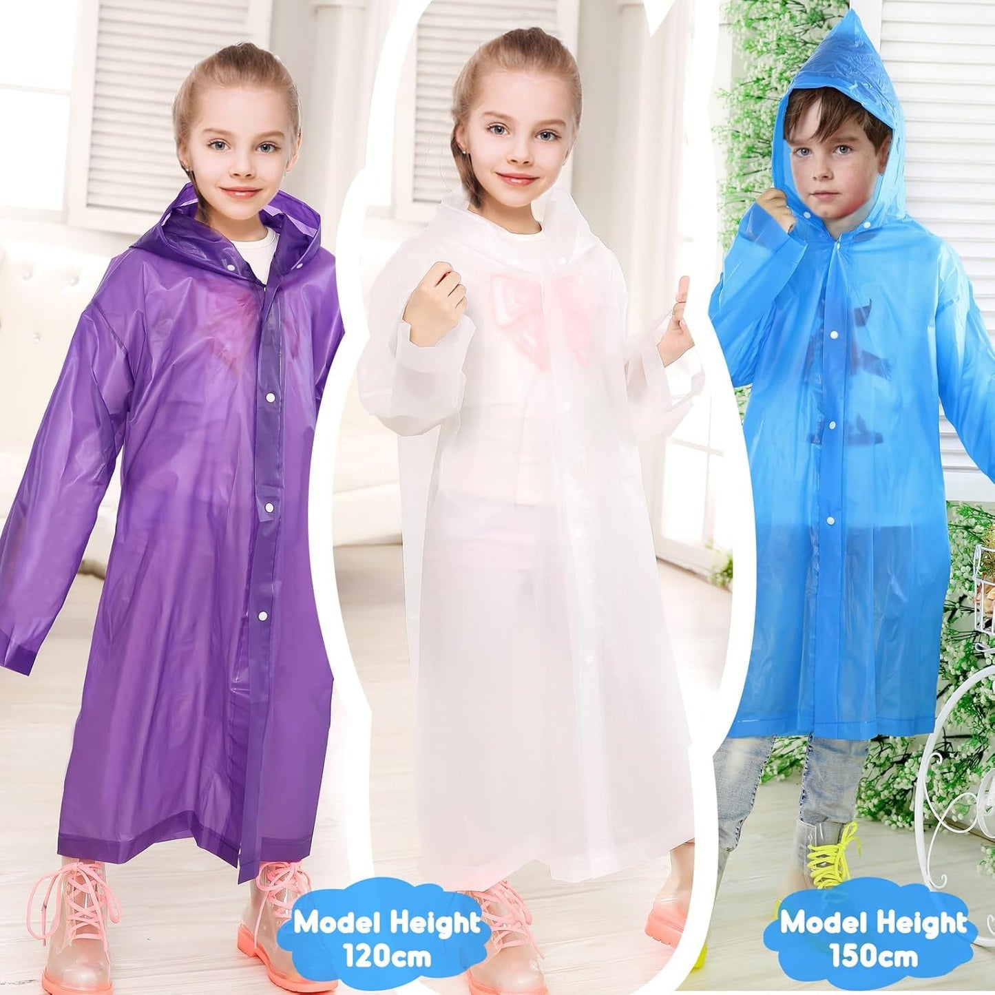 Kids Rain Poncho with Hood Lightweight Emergency Raincoat Reusable Boys and Girls Rain Jacket for Disney Travel Outdoor
