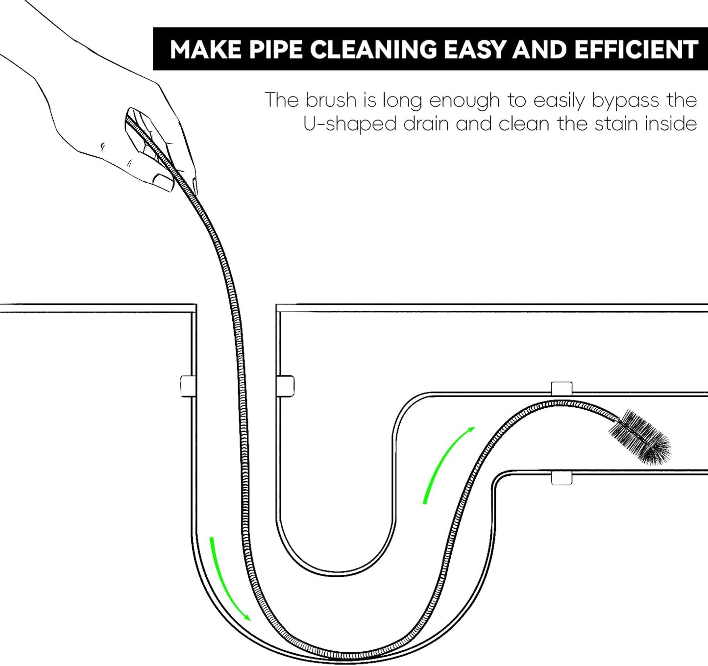 Flexible Drain Brush, 66 Inch Lg Double Ended Hose Pipe and 58 Inch Tube Cleaning Brush and 2 Pack 8 Inch Straw Cleaner Brush