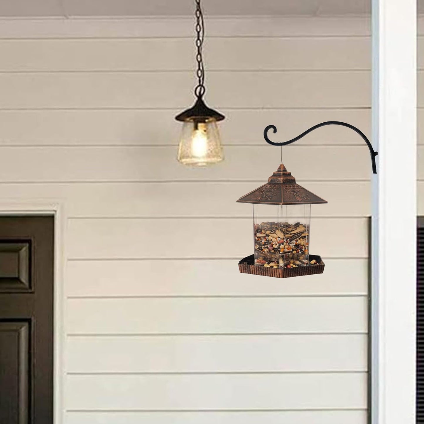 2 Pack Plant Hanger Outdoor, 12 Inch Heavy-Duty Hanging Plant Hook for Outside Basket, Black Metal Wall Mount Plant Bracket Hook for Flower Baskets Bird Feeder