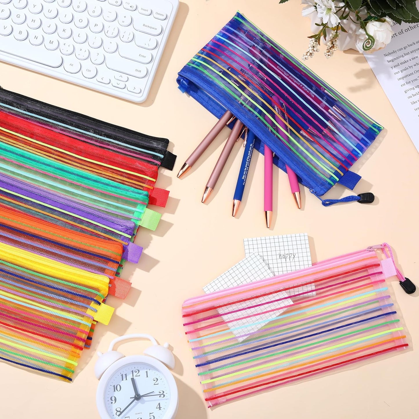 Glenmal 16 Pack Zipper Mesh Pouch Pencil Pouches Cases Multipurpose Storage Bag Travel Bags for Office Classroom Supplies Toiletries Cosmetic Puzzles Storage