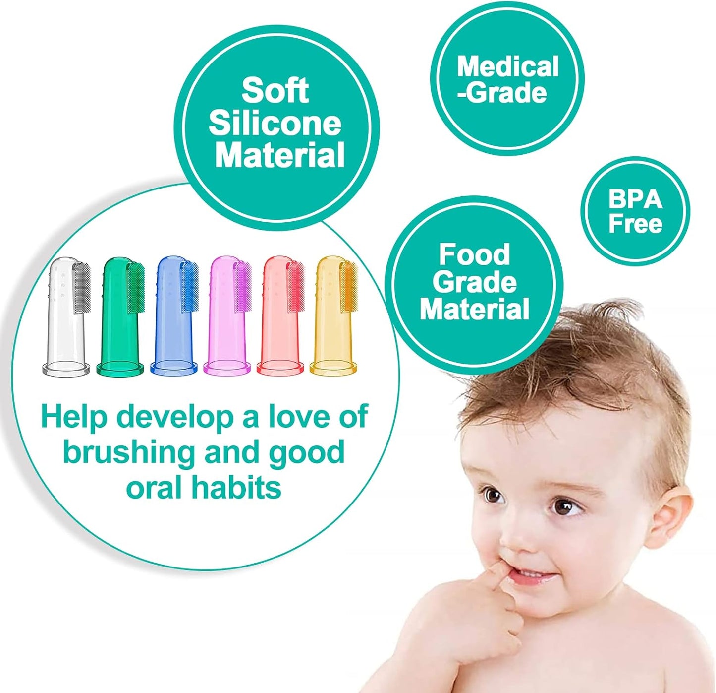 Baby Toothbrush Set, 6 Pcs Soft Infant Finger Toothbrush with 6 Boxes, Neorns Toddler Silicone Baby Tooth Brush 0-6 Months 6-12 Months