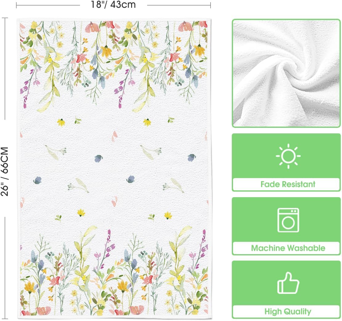 Wildflower Floral Spring Kitchen Towels Dish Towels, 18x26 Inch Farmhouse Summer Decoration Hand Towels Set of 2