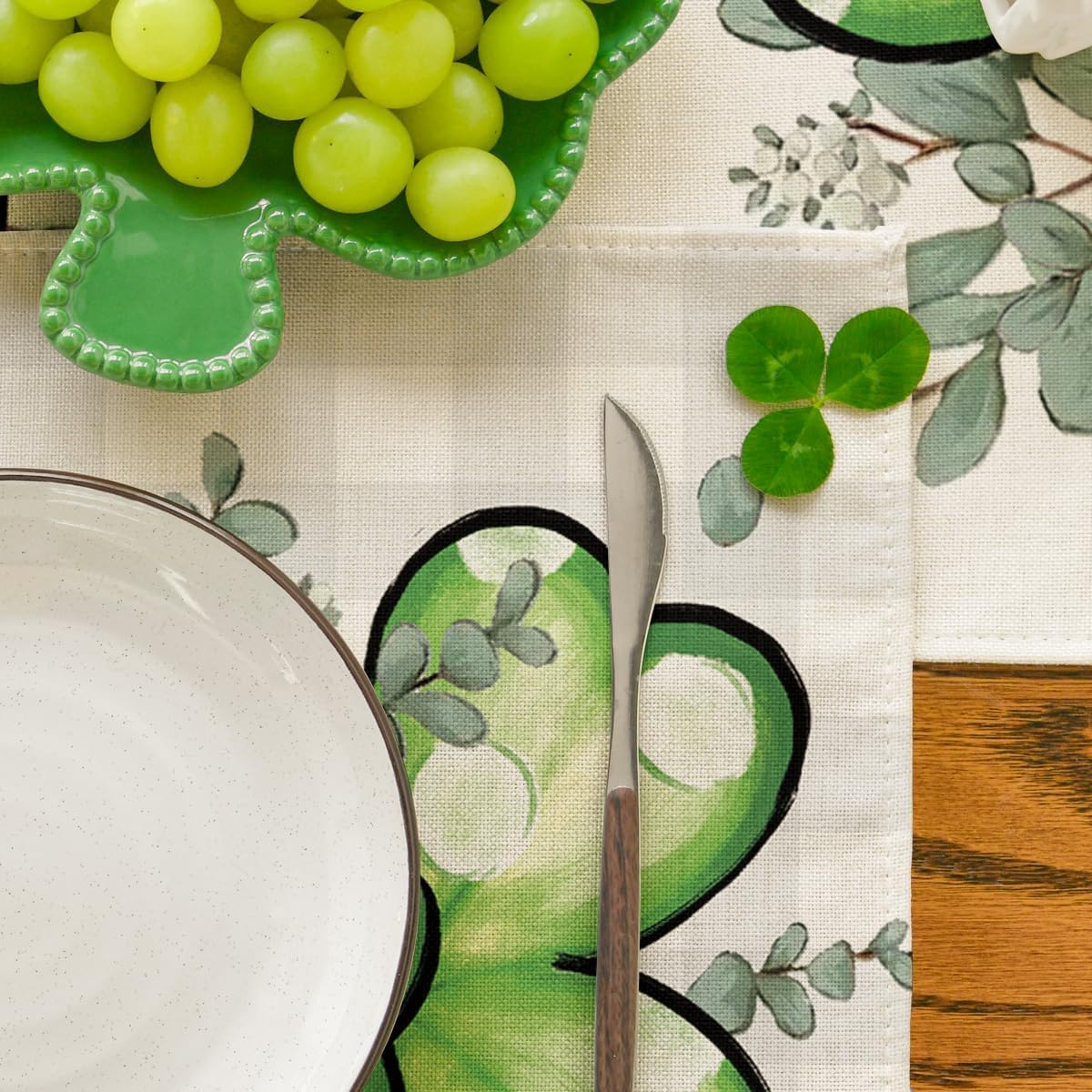 Bufflao Plaid Shamrock St. Patrick's Day Placemats Set of 4, 12x18 Inch Seasonal Spring Table Mats for Party Kitchen Dining Decoration