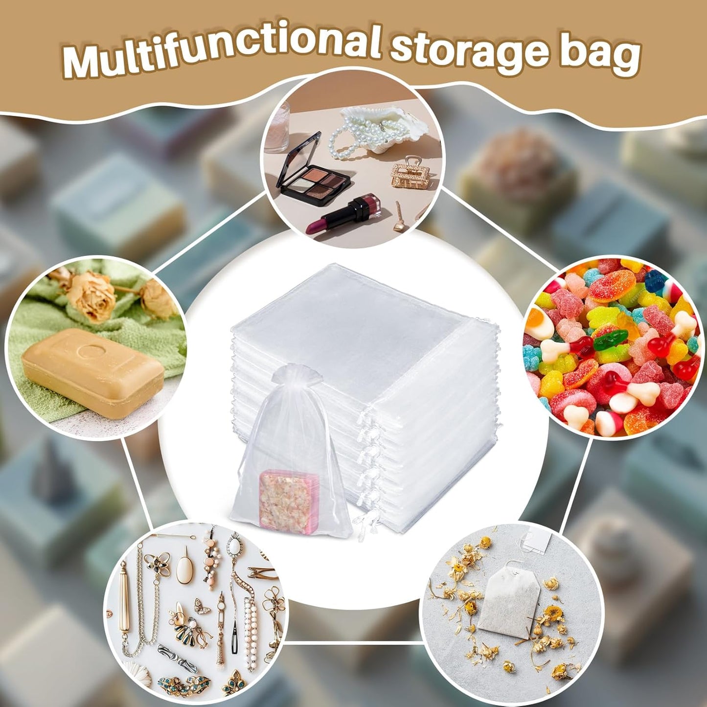 50 Organza Soap Bags for Packaging - Organza Gift Bags 5x7 for Homemade Soap Wedding Anniversary Souvenir Mesh Christmas New Year Party Favor Bags Small Pouches Gift Bags For Small Business White