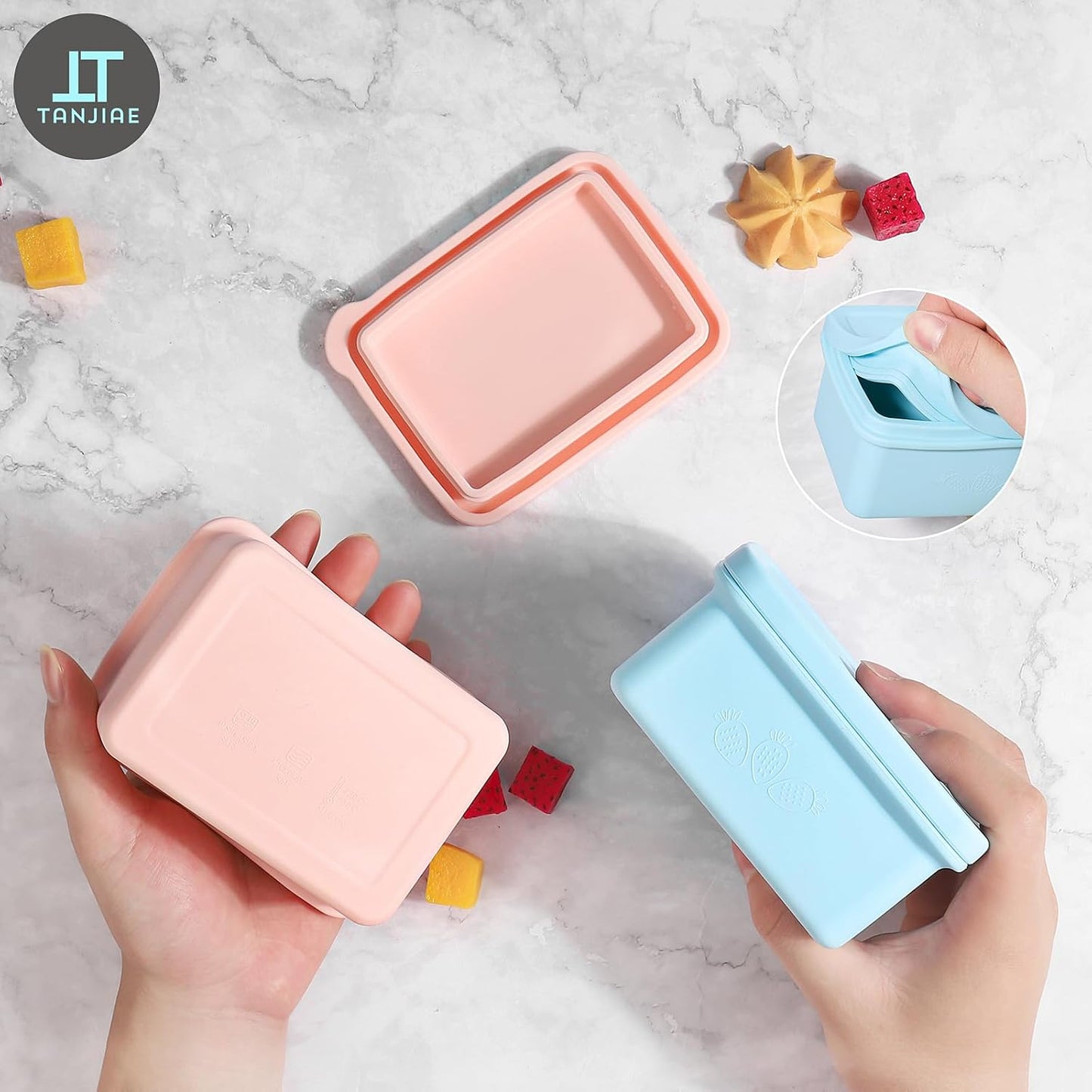 Silicone Snack Containers for Kids, Leak Proof Microwavable Small Lunch Box Containers with Lids for Toddlers, 1 Cup BPA Free Freezer Molds for Soups/Baby Food Storage (13.5oz*2)