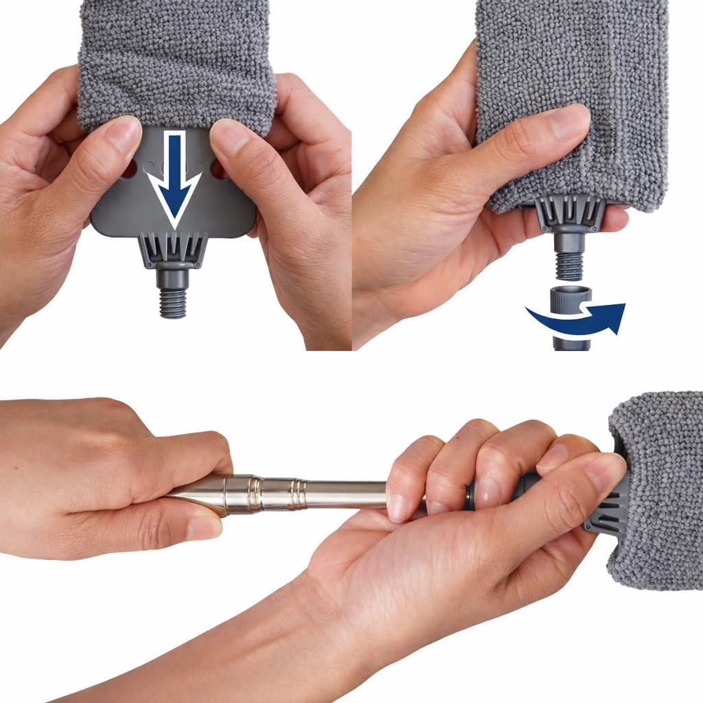 Retractable Gap Dust Cleaner with Extension Pole, Cleaning Tools with 3 Microfiber Dusting Cloths, Extendable Long Handle Duster for Cleaning Under Refrigerator Sofa Furniture Appliance