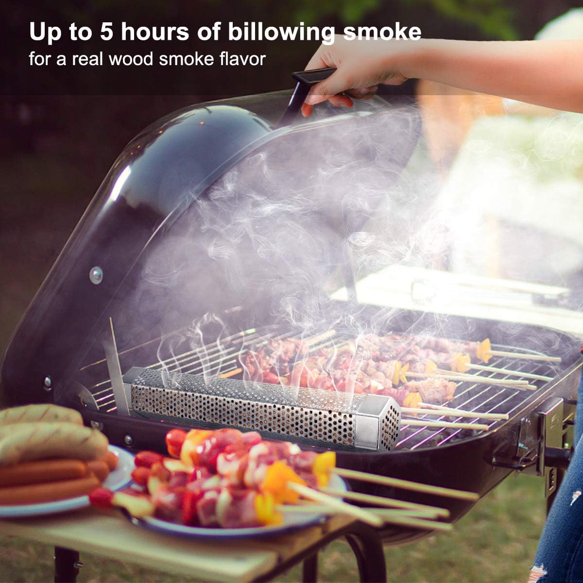 Pellet Smoker Tube, 2 Pack 12'' Stainless Steel BBQ Wood Pellet Tube Smoker, for Cold/Hot Smoking