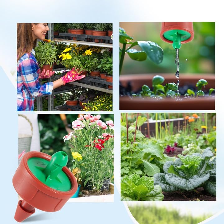 60Pcs 0.25 GPH Pressure Compensating Irrigation Spot Drippers,Constant Flow Barb Outlet Watering Dripper Emitters Heads Parts for 1/4 Inch Watering Tubing Line for Garden Pots Plant Irrigation Systems