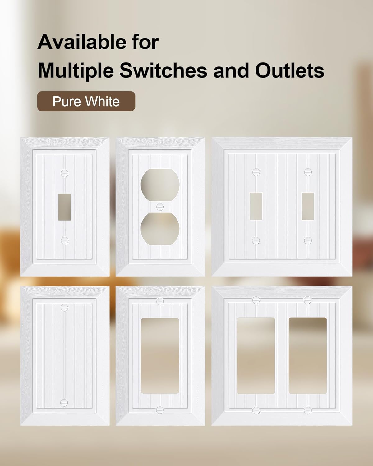 2-Pack Classic Beadboard Single Toggle Light Switch Cover Plate, Unbreakable Polycarbonate Decorative Switch Plate Covers, Pure White 1 Gang Wall Plate