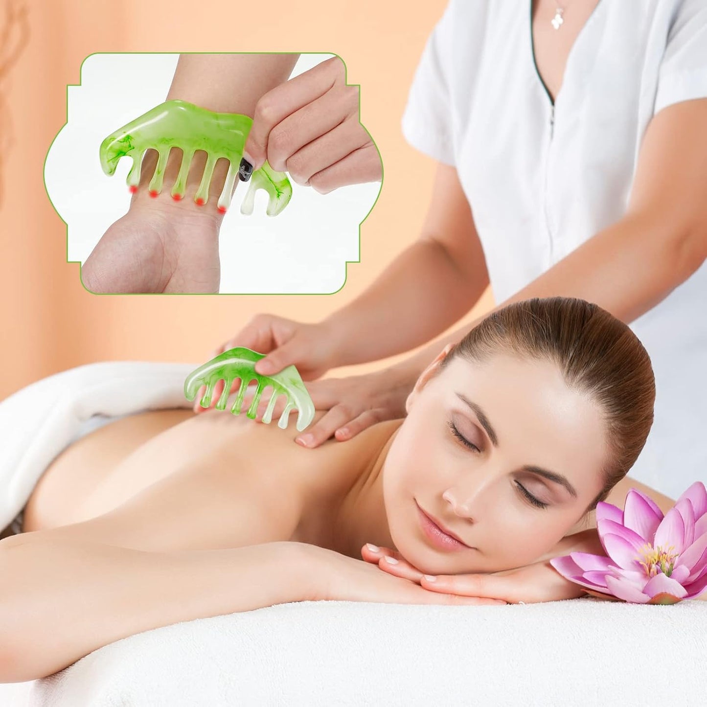 2 Pcs Jade Combs Esthetician Supplies Massage Stone Hair Gua Sha Scraping Scalp Comb Facial Massage Tool Handheld Head Tools Head Caring Therapy Valentines for Women(Elegant Style)