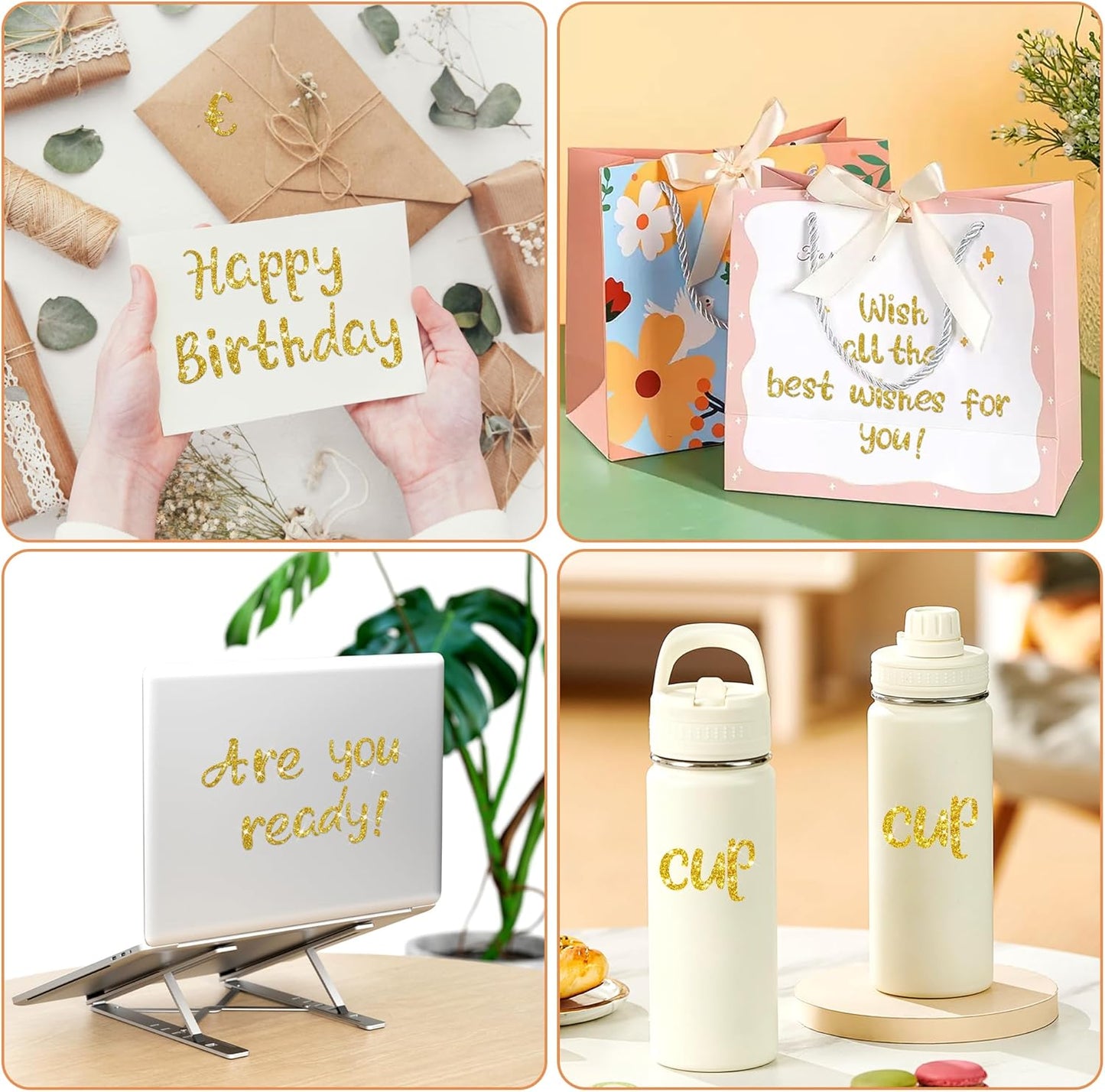648 PCS Gold Letter Stickers Glitter Alphabet Stickers 1 Inch Self Adhesive Waterproof Vinyl Small ABC Letters for Graduation Cap Water Bottles Cup Mailbox Number Scrapbooking Sign Crafts (8,Gold)